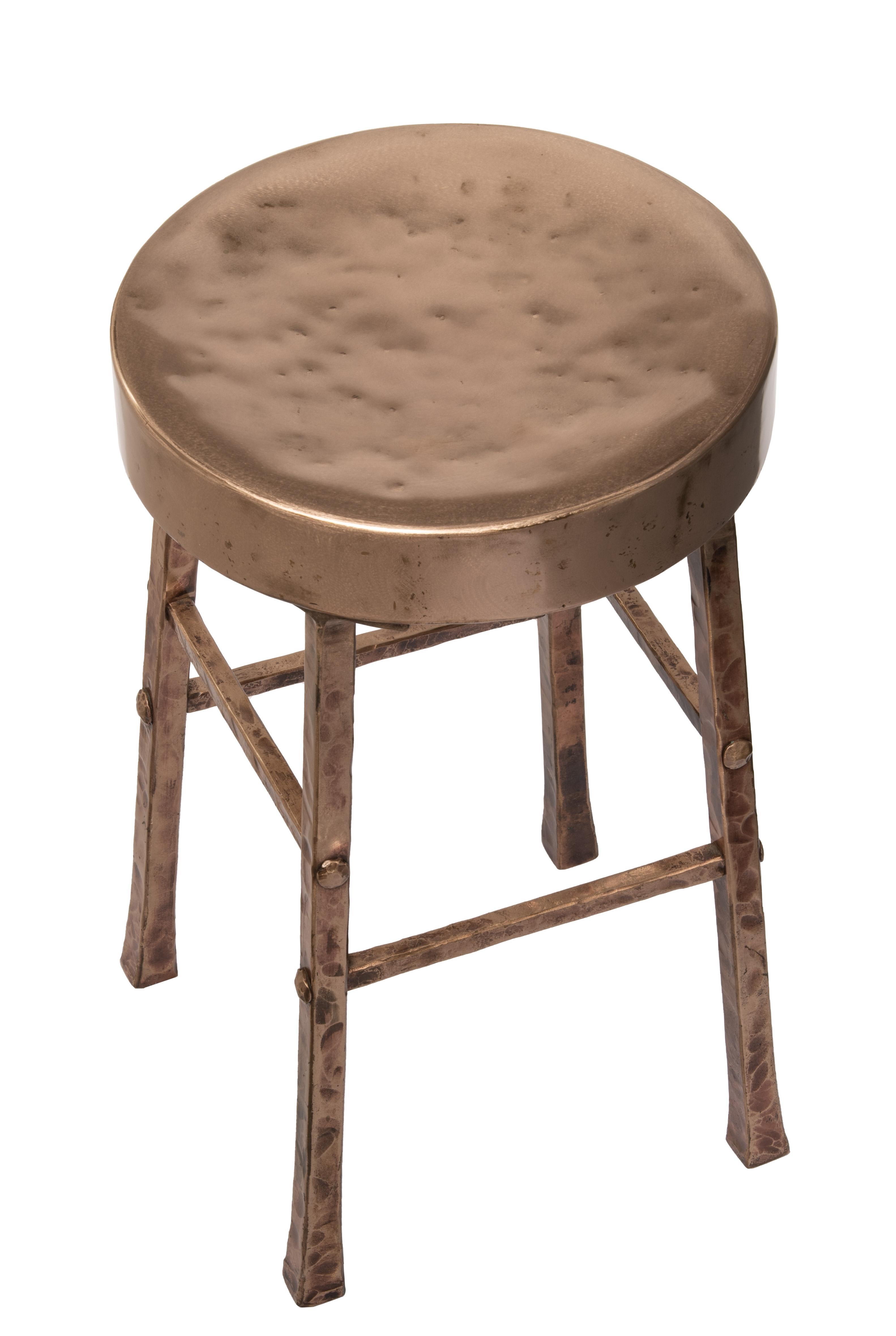 American Round Bronze Stool with Forged and Hammered Bronze Legs For Sale