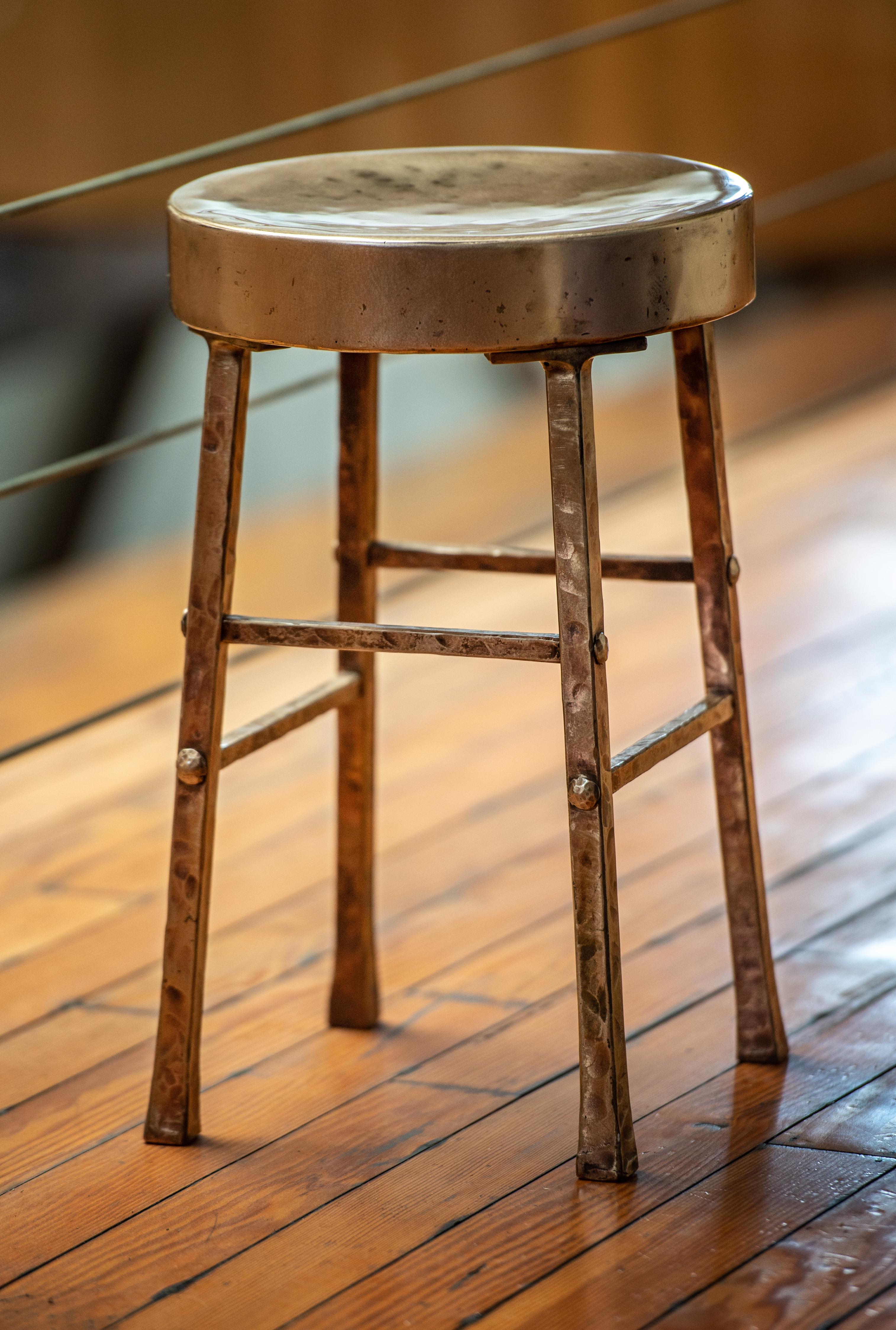 Round Bronze Stool with Forged and Hammered Bronze Legs In New Condition For Sale In Pebble Beach, CA
