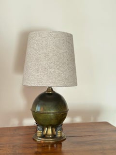 Lampada da tavolo rotonda in bronzo, Art Deco svedese anni '30