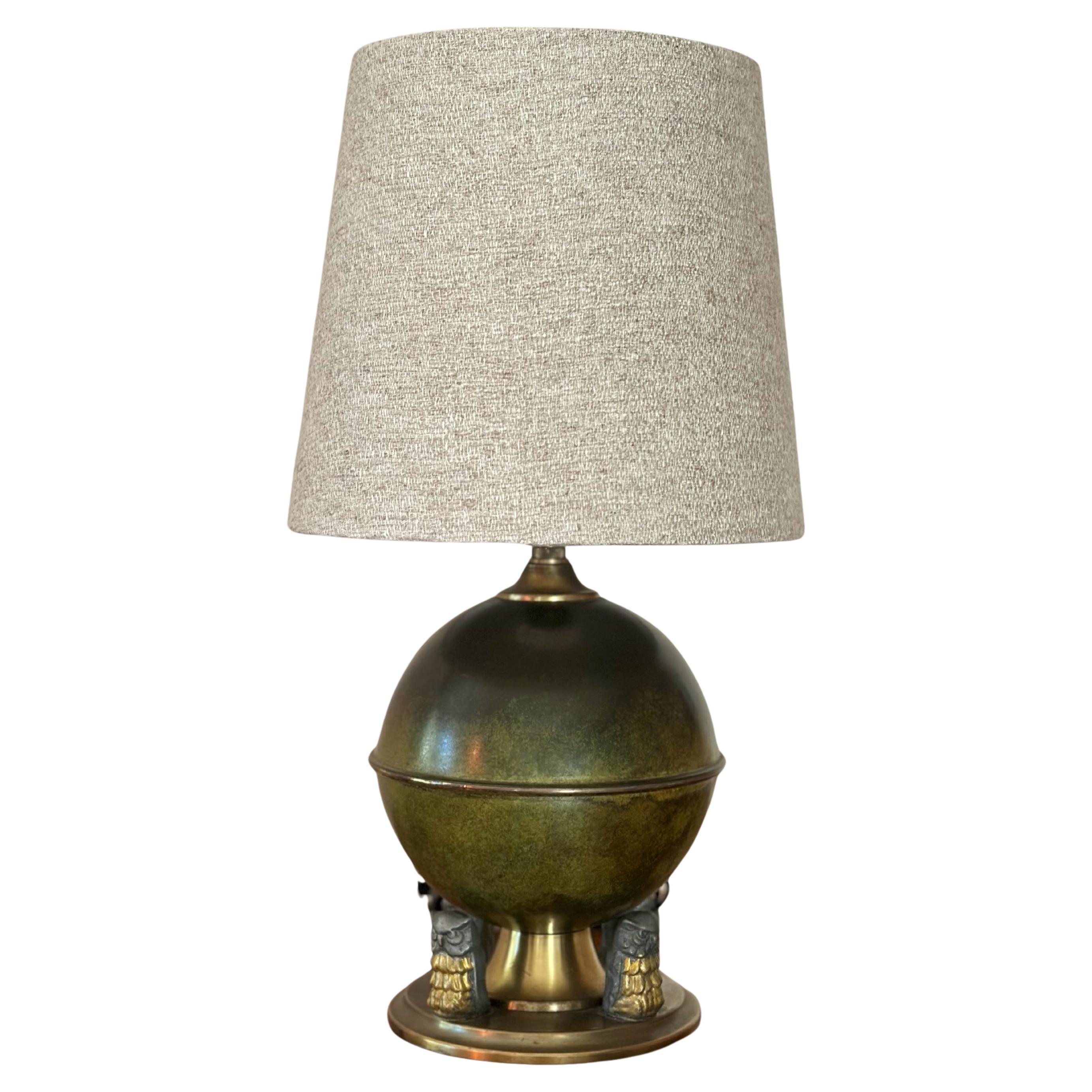 Lampada da tavolo rotonda in bronzo, Art Deco svedese anni '30
