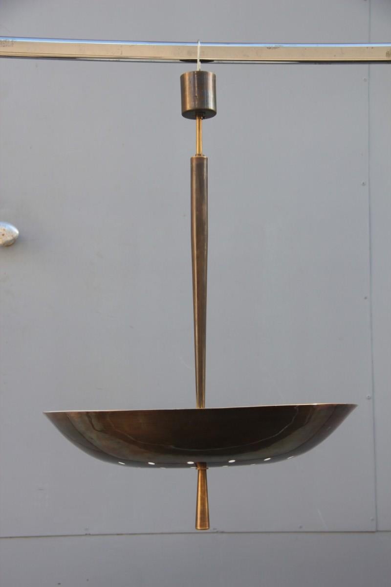 Round Bronzed Modern Italian Chandelier Style Arteluce Arredoluce Metal Brass 3