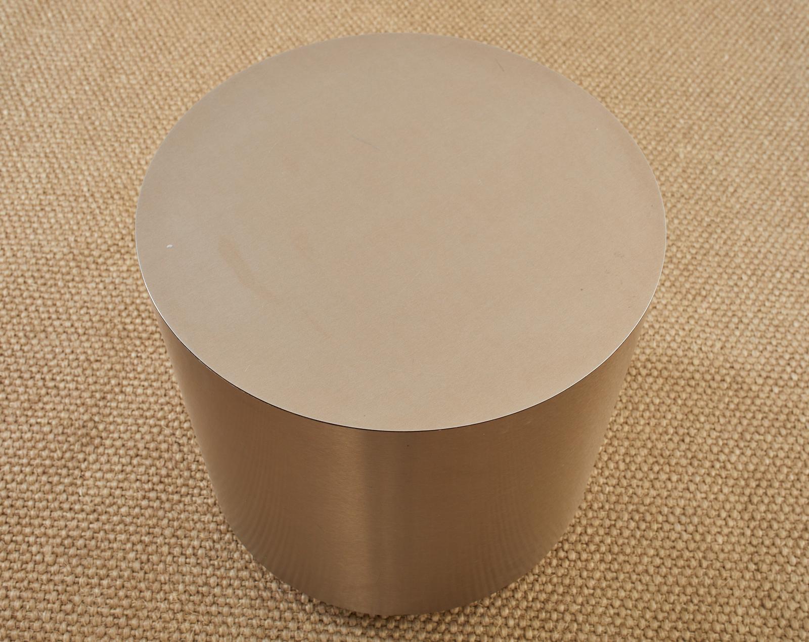 Modern Round Bronzed Steel Veneer Revolving Display Table Stand