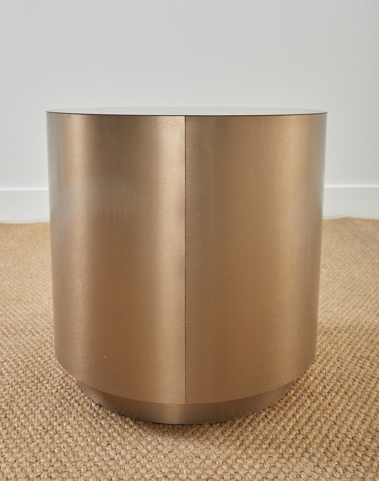 20th Century Round Bronzed Steel Veneer Revolving Display Table Stand