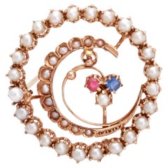 Antique Round Brooch with Half Pearls