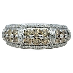 Round Brown and White Diamond Domed Band Ring with Heart Cutouts 14 Karat Gold