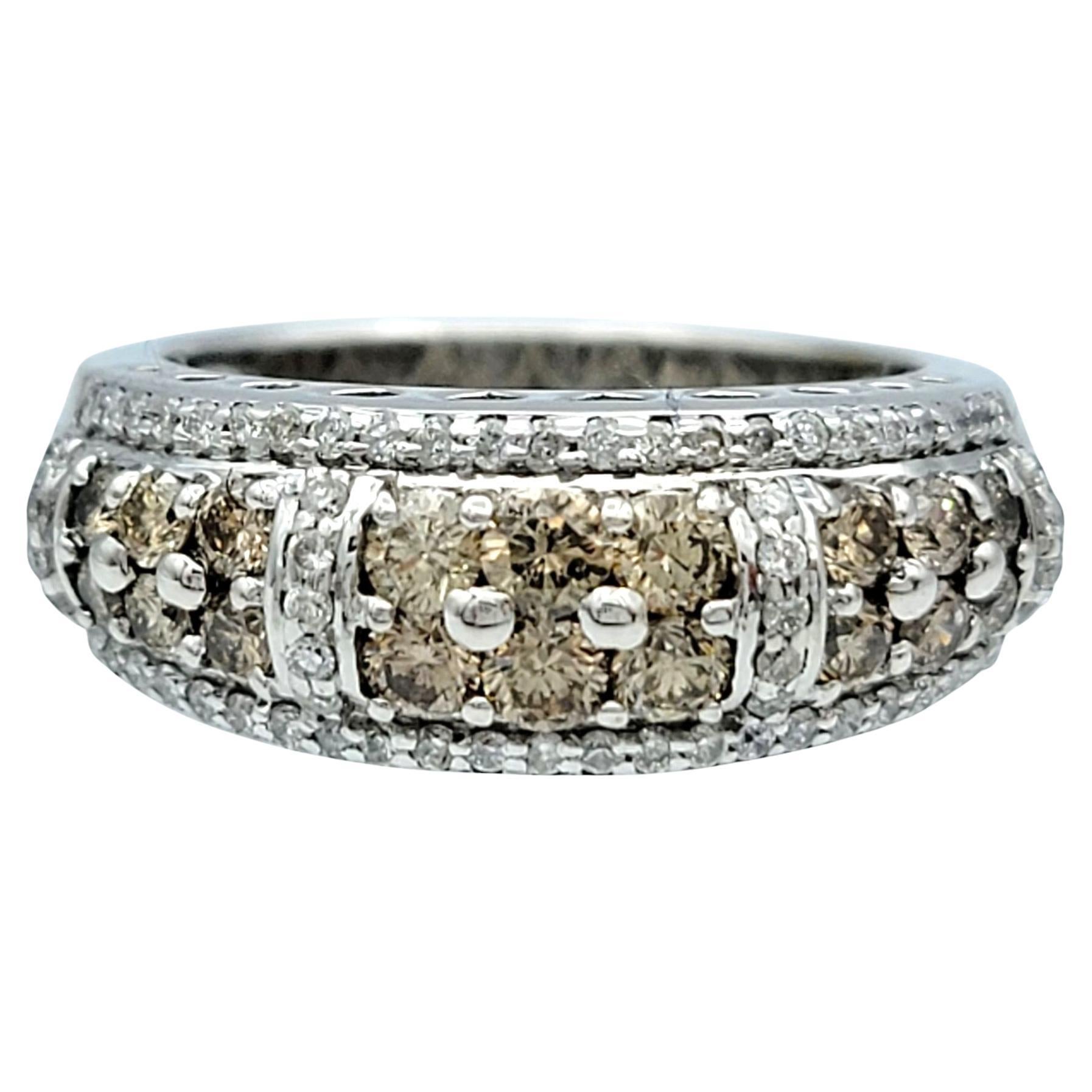 Round Brown and White Diamond Domed Band Ring with Heart Cutouts 14 Karat Gold