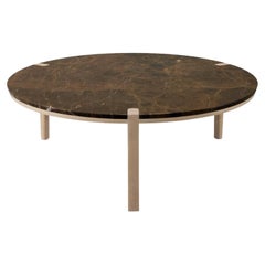 Round Brown Marble Walnut Center Coffee Table