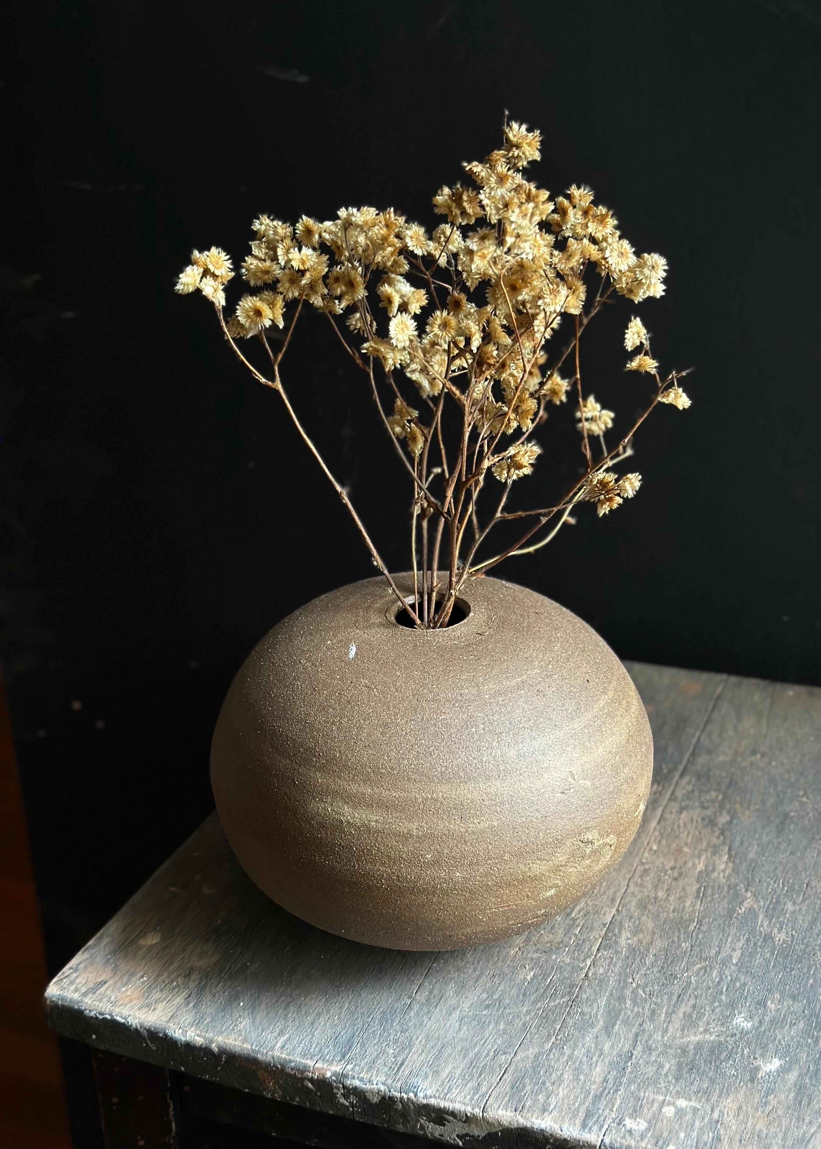 Round Brown Minimalist Wabi-Sabi Ceramic Decorative Vase For Sale 3