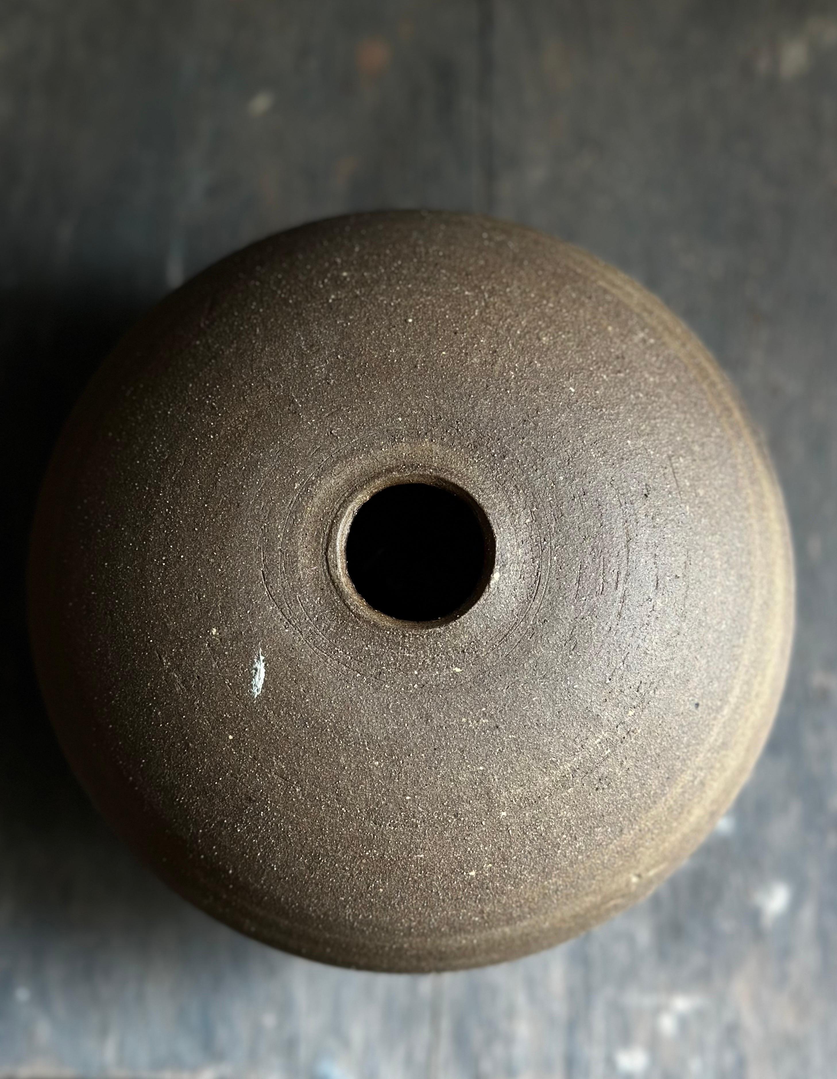 Contemporary Round Brown Minimalist Wabi-Sabi Ceramic Decorative Vase For Sale