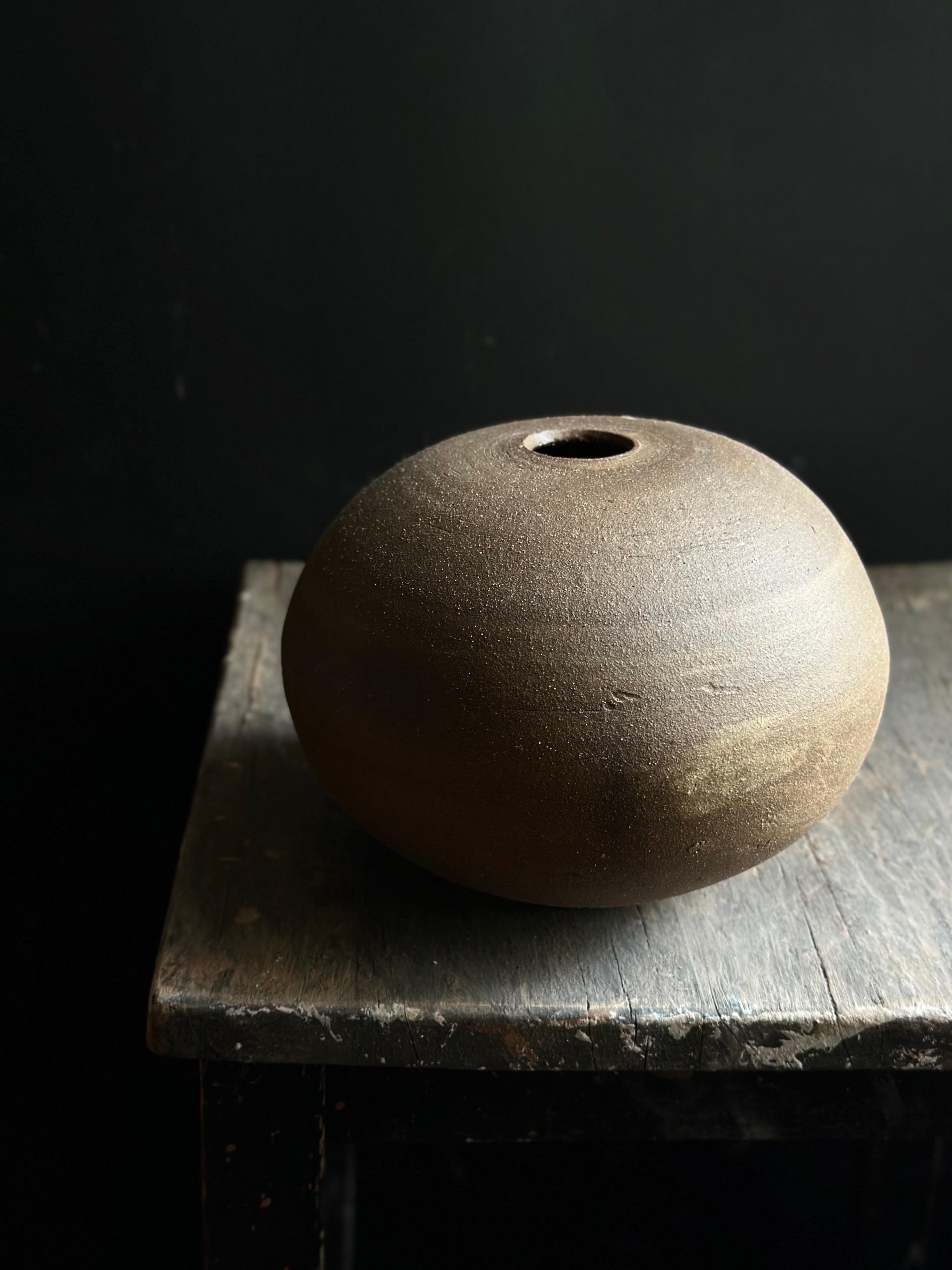 Round Brown Minimalist Wabi-Sabi Ceramic Decorative Vase For Sale 1