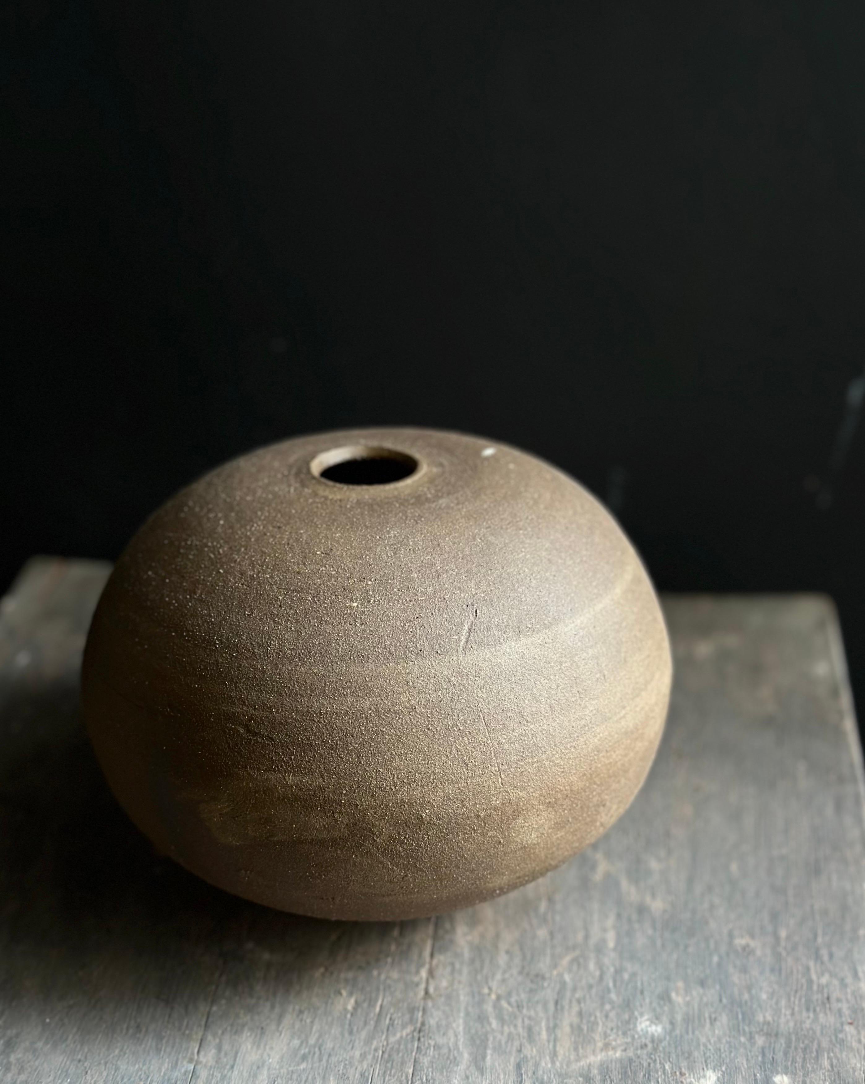 Round Brown Minimalist Wabi-Sabi Ceramic Decorative Vase For Sale 2