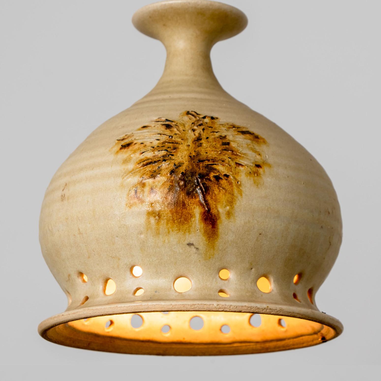 Other Round Brown Terra Ceramic Pendant Light, Denmark, 1970 For Sale