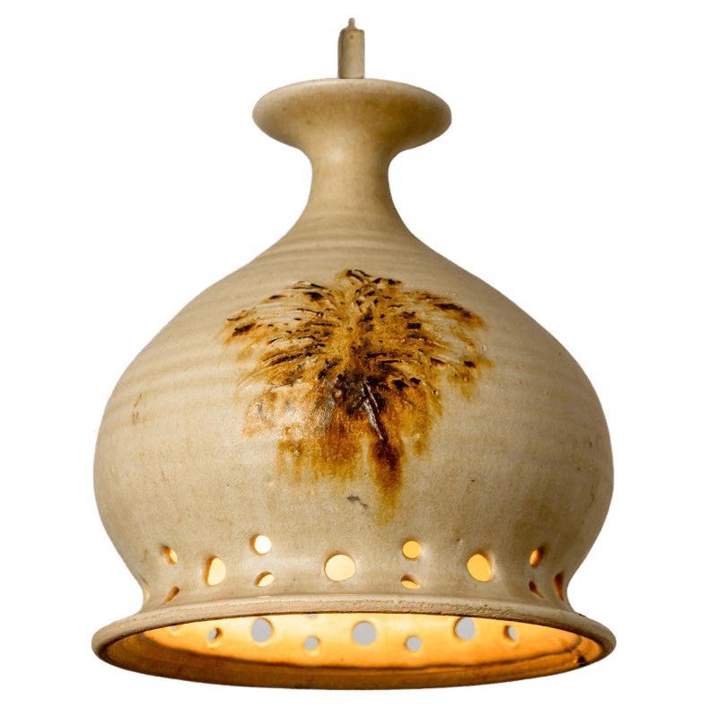 Round Brown Terra Ceramic Pendant Light, Denmark, 1970 For Sale
