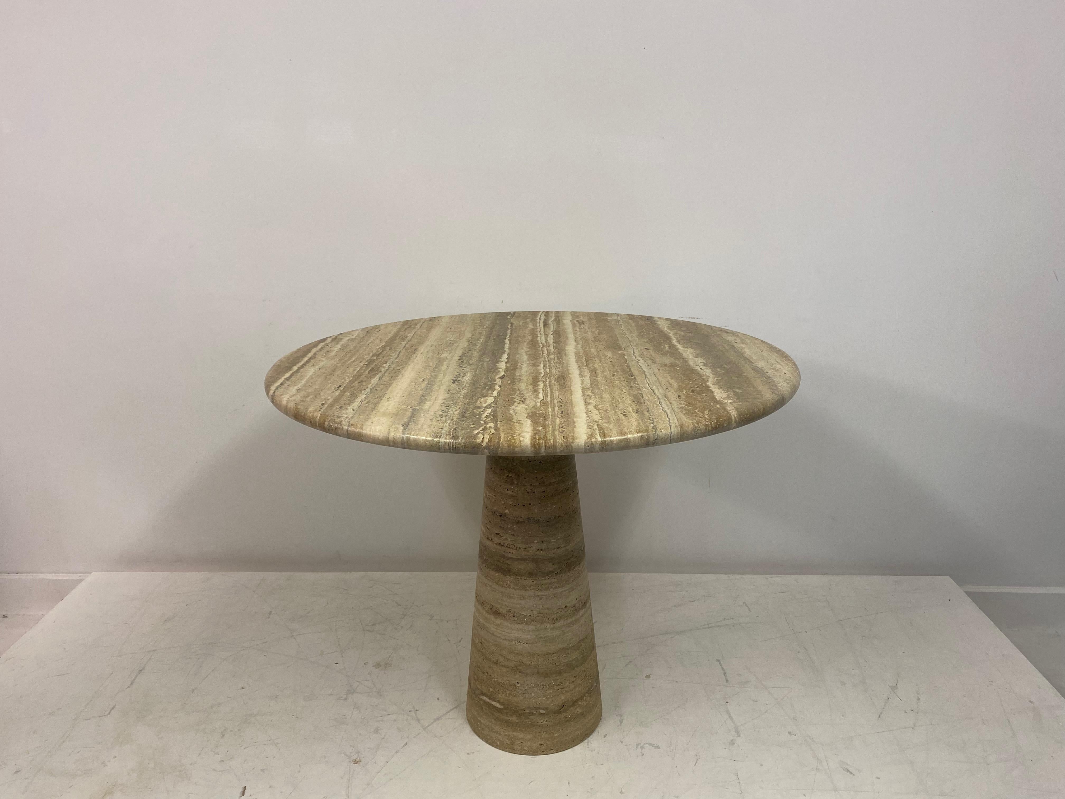 Round Brown Travertine Centre or Dining Table 5