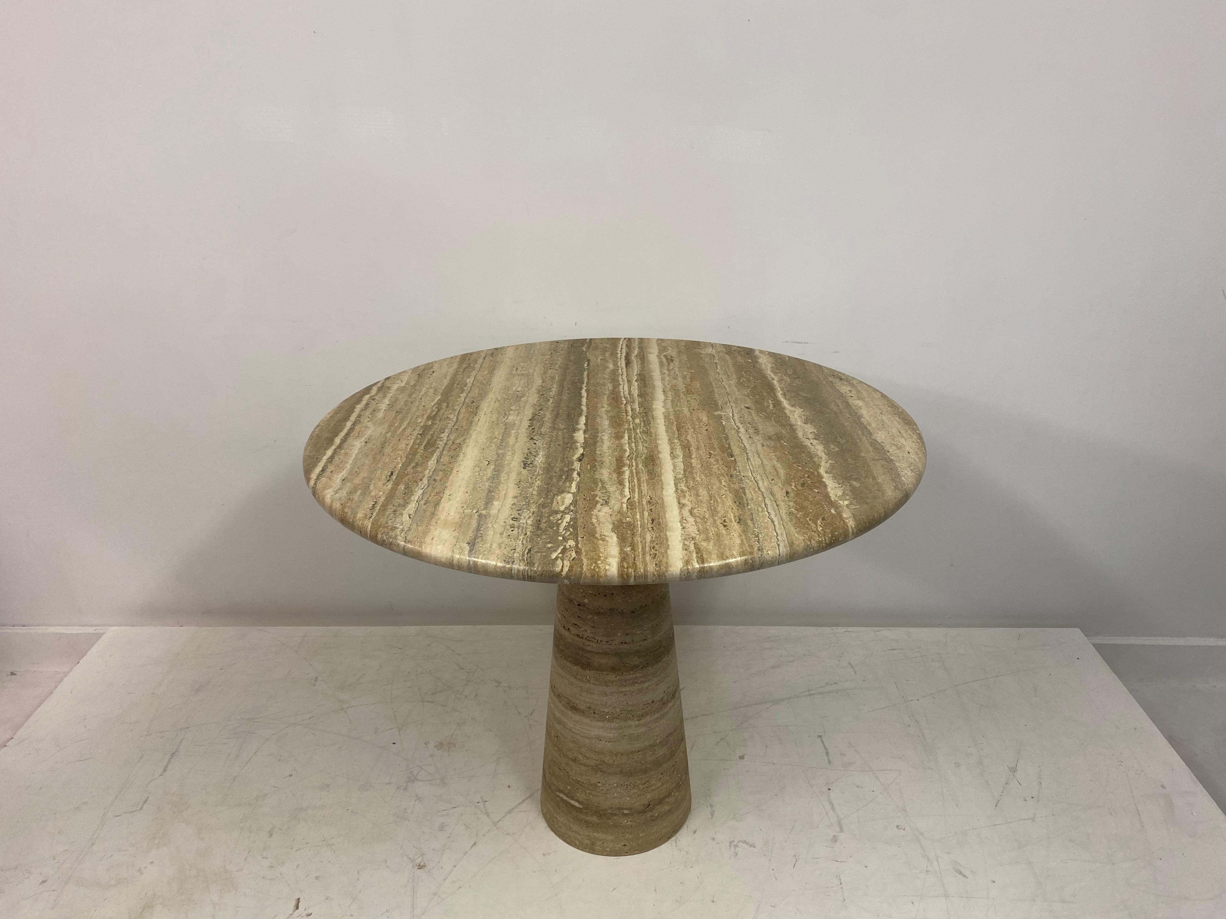 Round Brown Travertine Centre or Dining Table 6