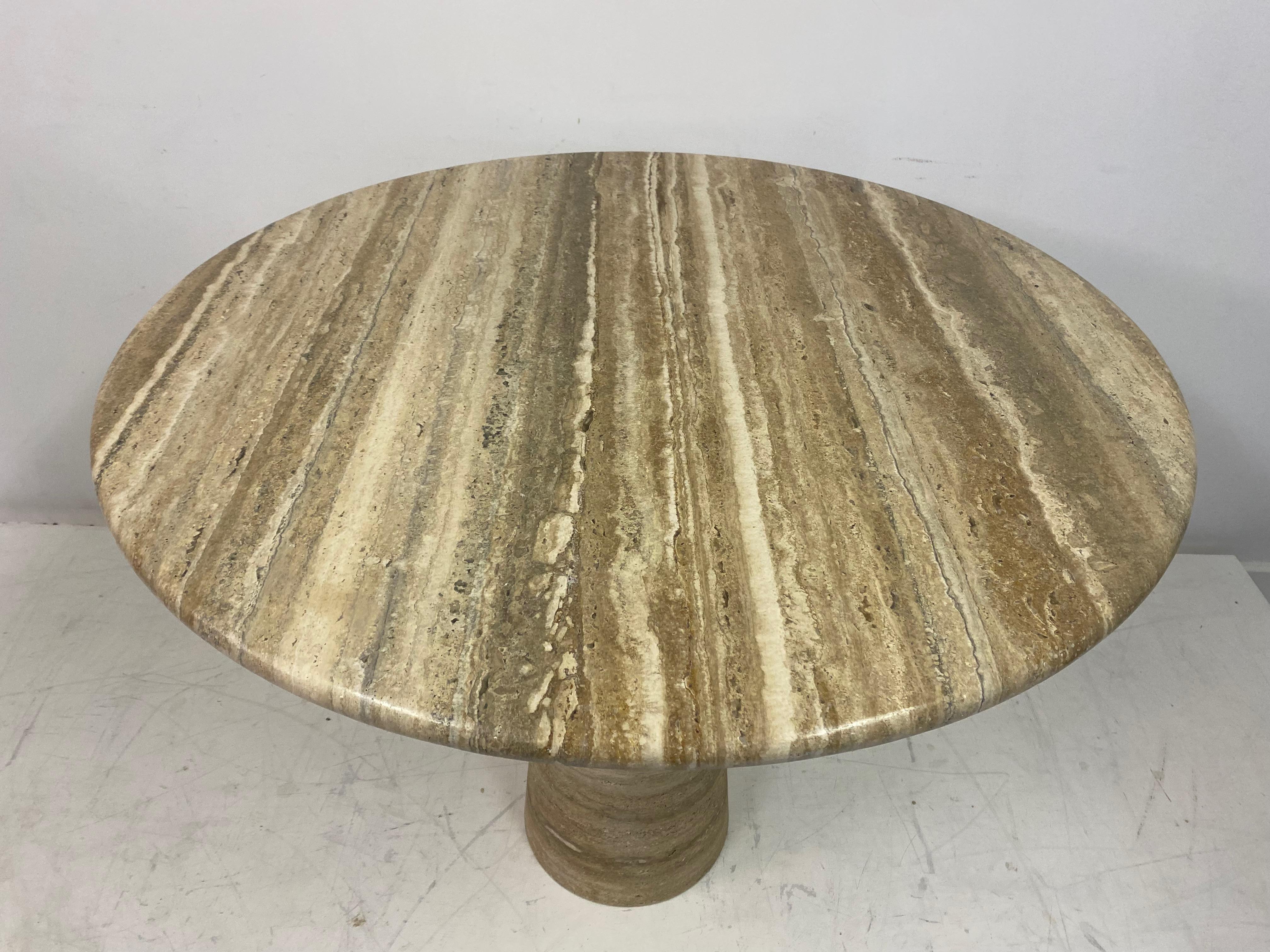 Round Brown Travertine Centre or Dining Table 7