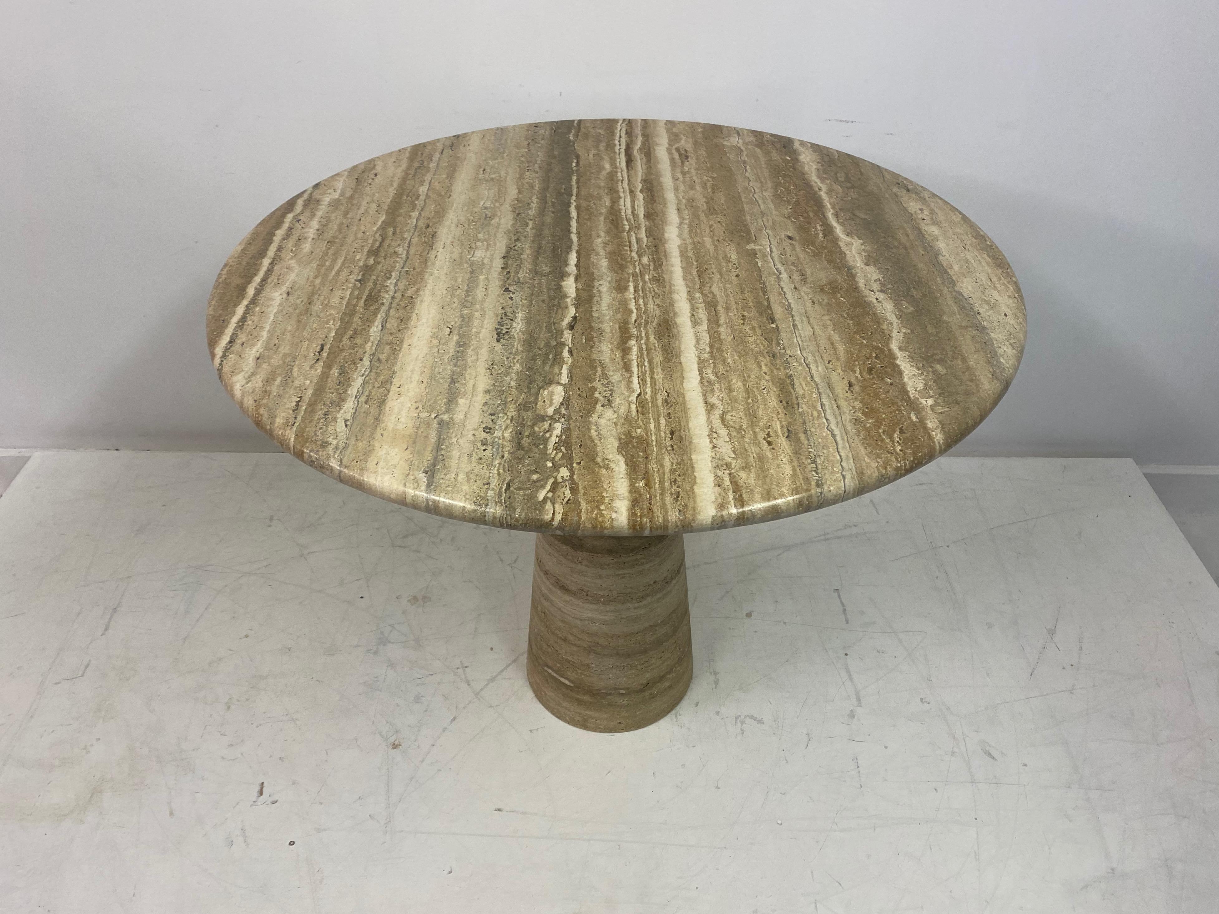 Round Brown Travertine Centre or Dining Table 8