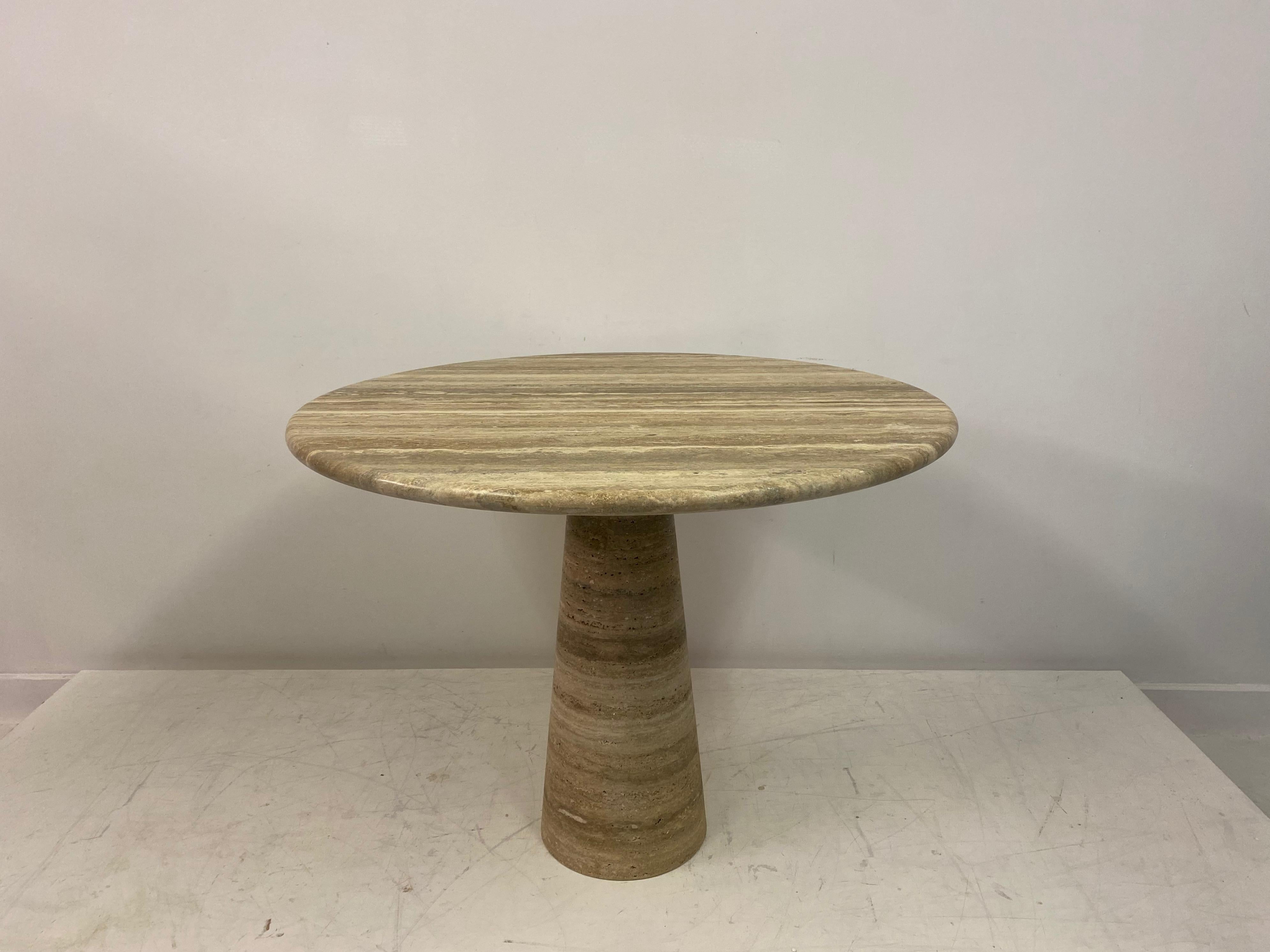 Mid-Century Modern Round Brown Travertine Centre or Dining Table