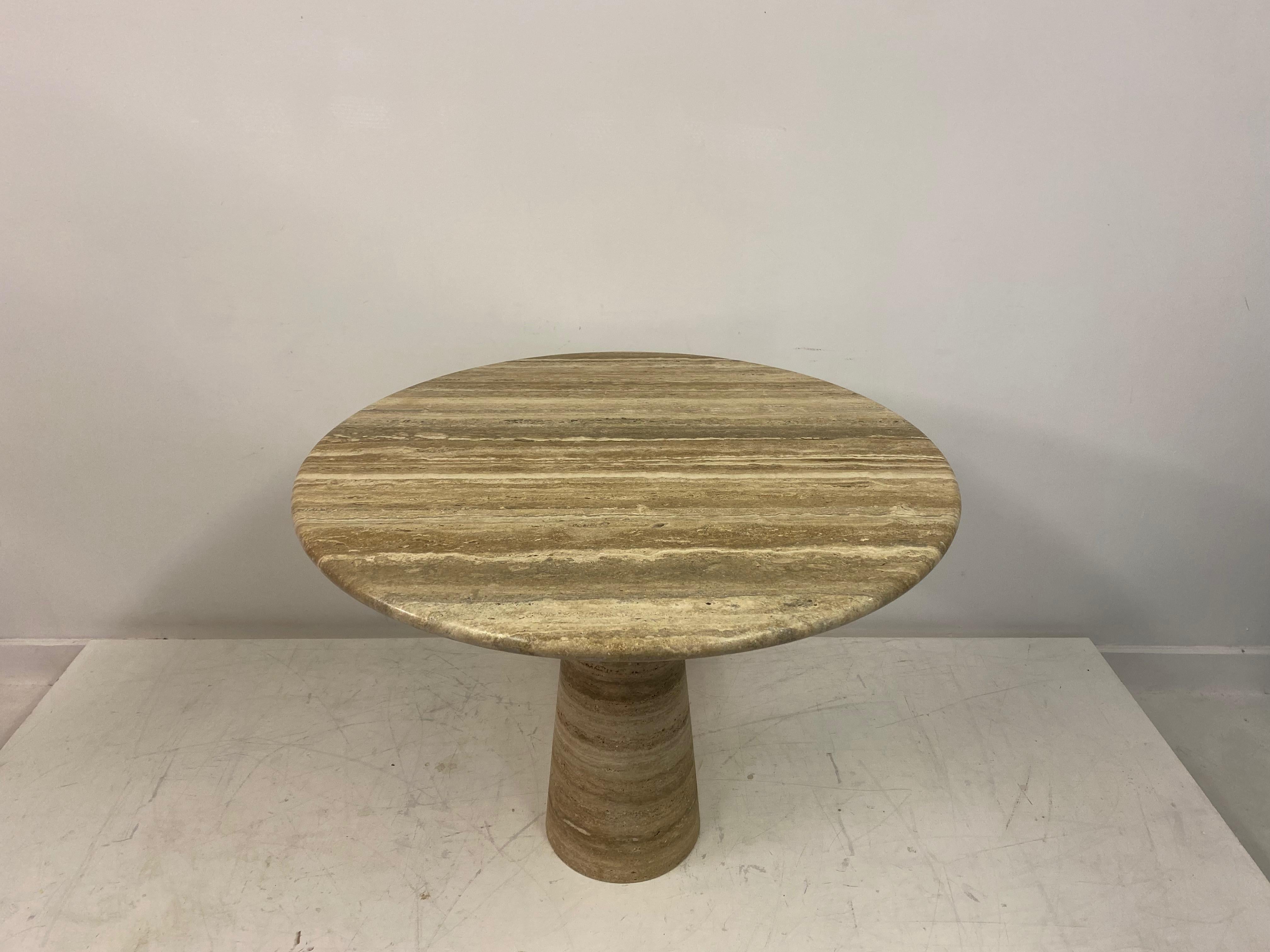 Italian Round Brown Travertine Centre or Dining Table