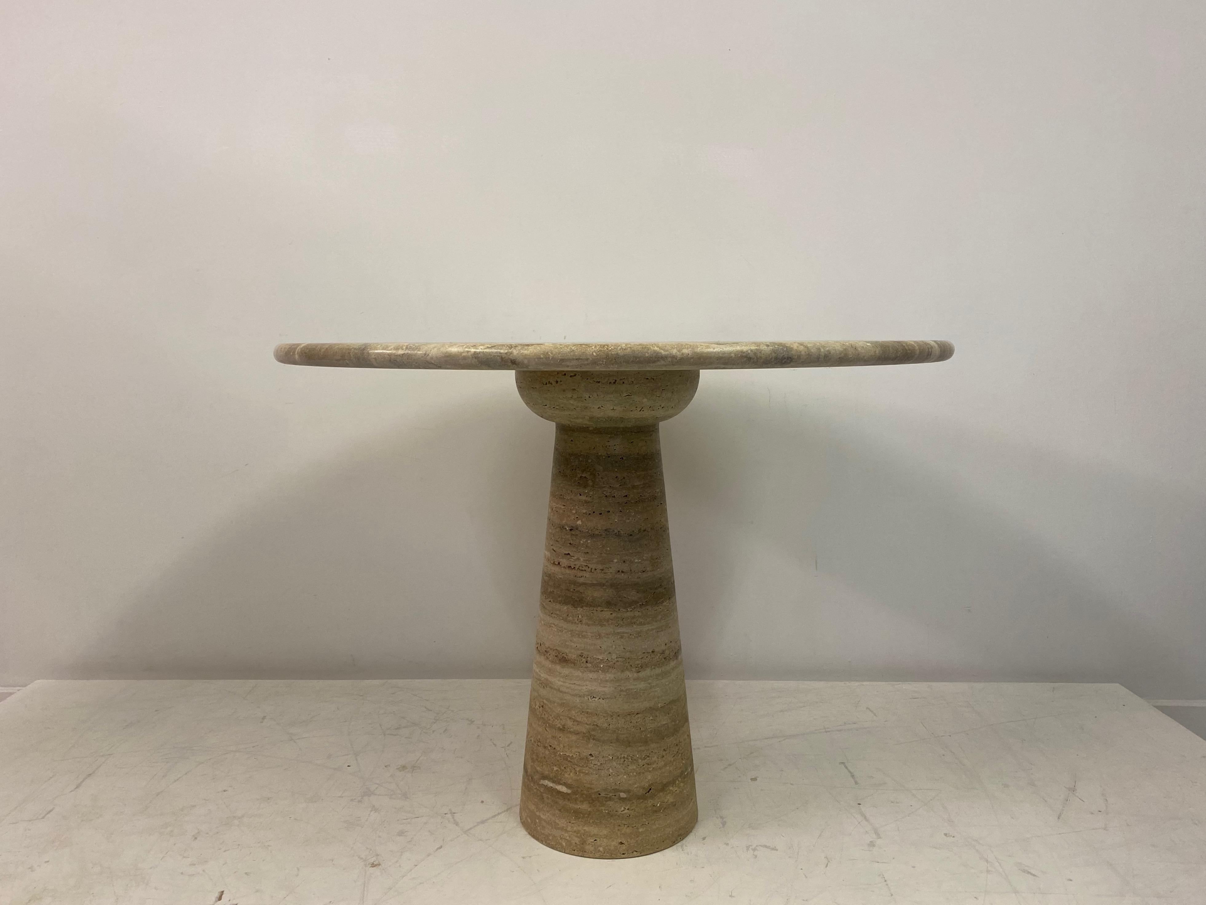 Round Brown Travertine Centre or Dining Table In New Condition In London, London
