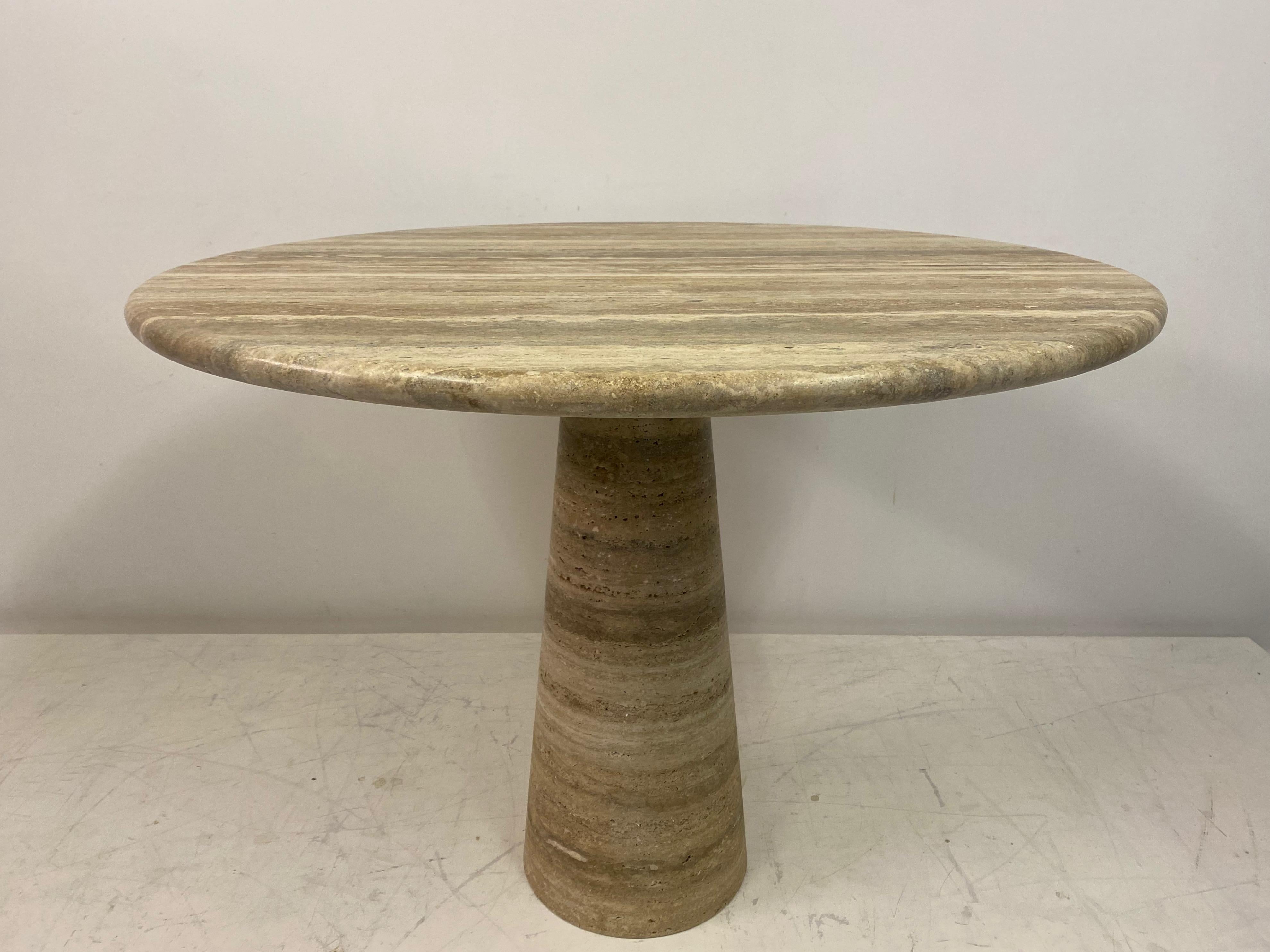 Contemporary Round Brown Travertine Centre or Dining Table