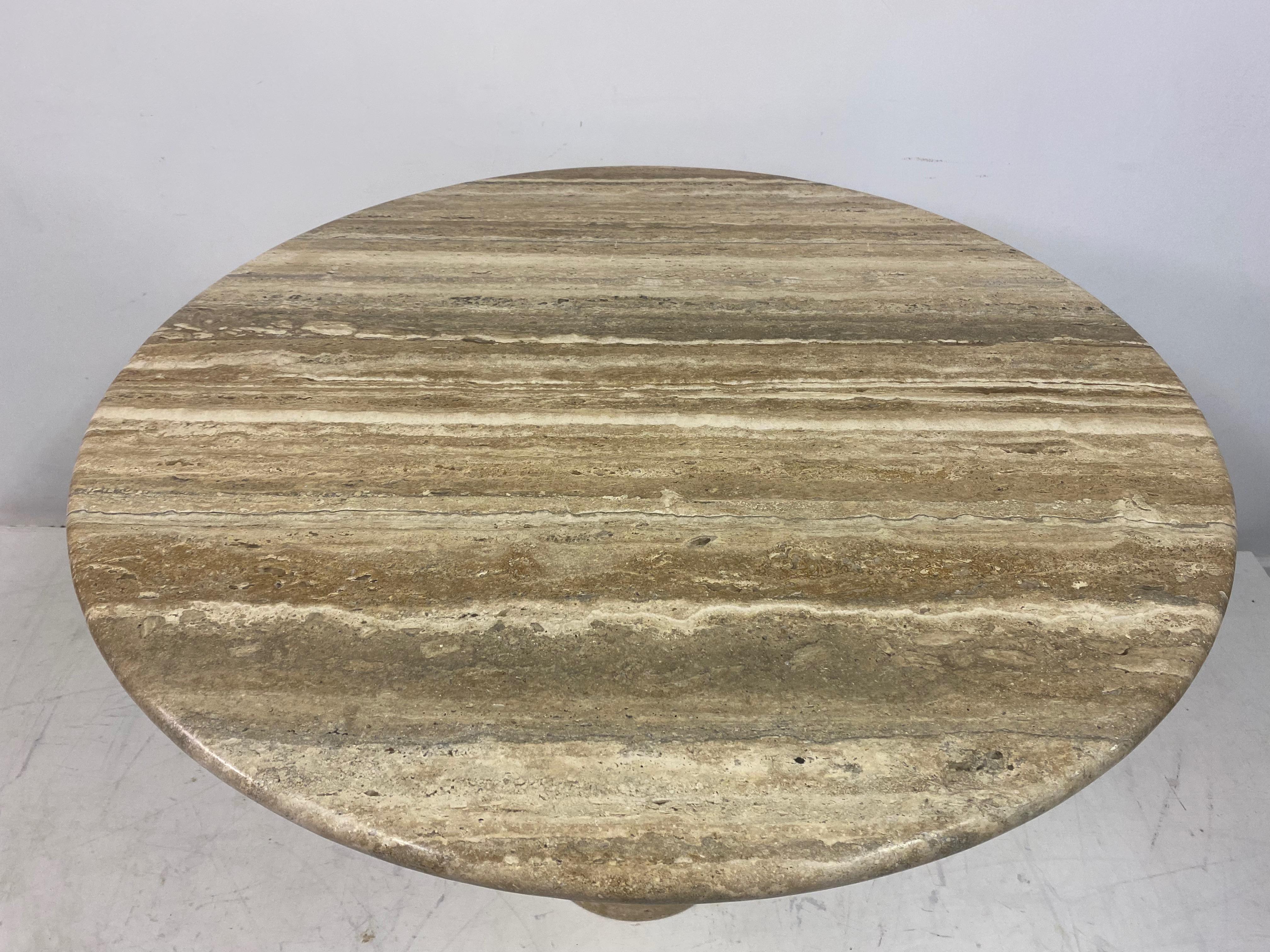 Round Brown Travertine Centre or Dining Table 1