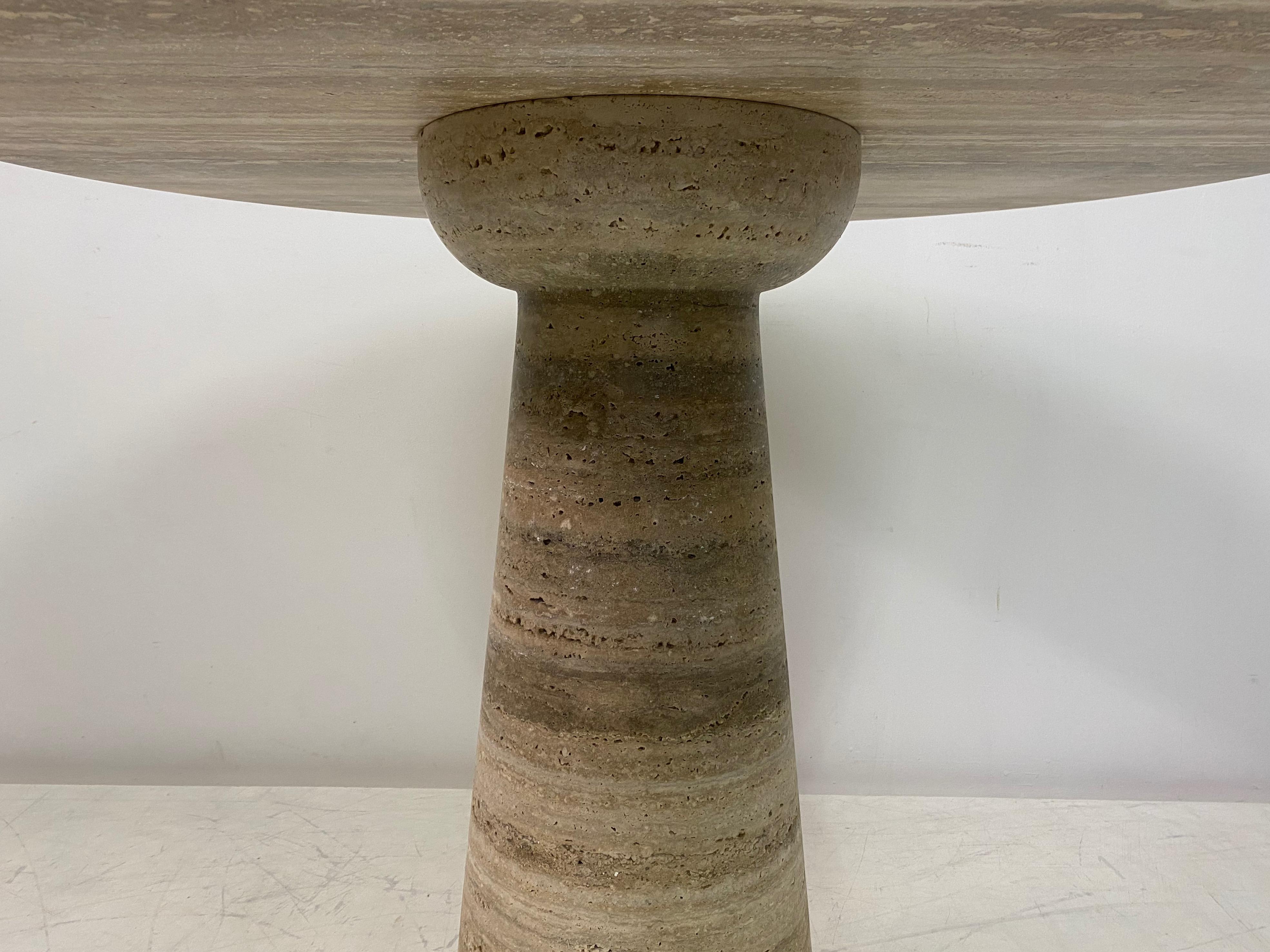 Round Brown Travertine Centre or Dining Table 3