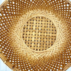 Round Brown Woven Wicker or Rattan Bamboo Fruit or Bread Basket