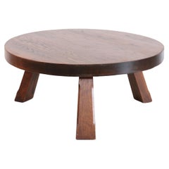 Round Brutalist Artisan solid oak coffee table