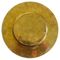 Round Brutalist Brass Ashtray or Catchall Encrusted with Wooden Accents, India
