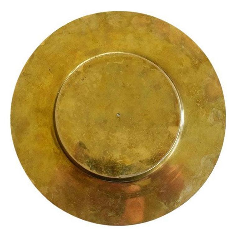 20th Century Round Brutalist Brass Ashtray or Catchall Encrusted with Wooden Accents, India