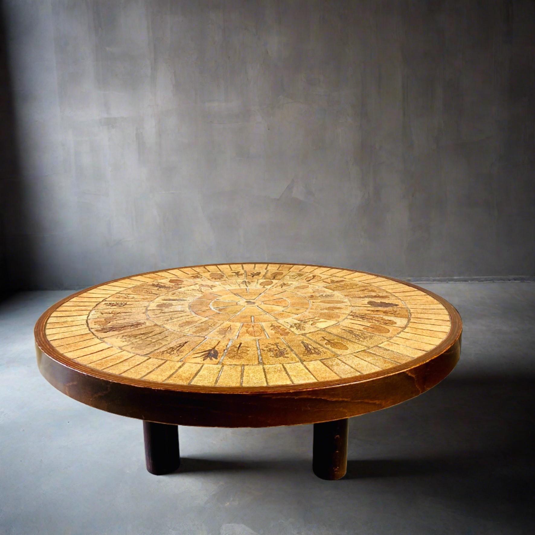 French Round Brutalist Ceramic Coffee Table by Roger Capron, France 1960