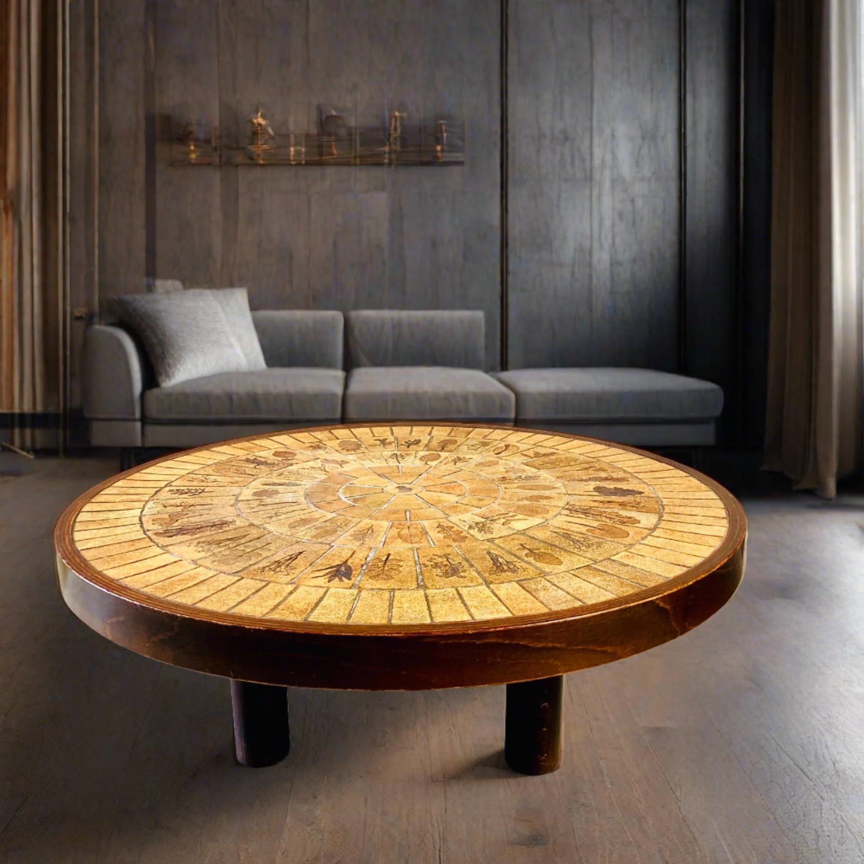 Mosaic Round Brutalist Ceramic Coffee Table by Roger Capron, France 1960