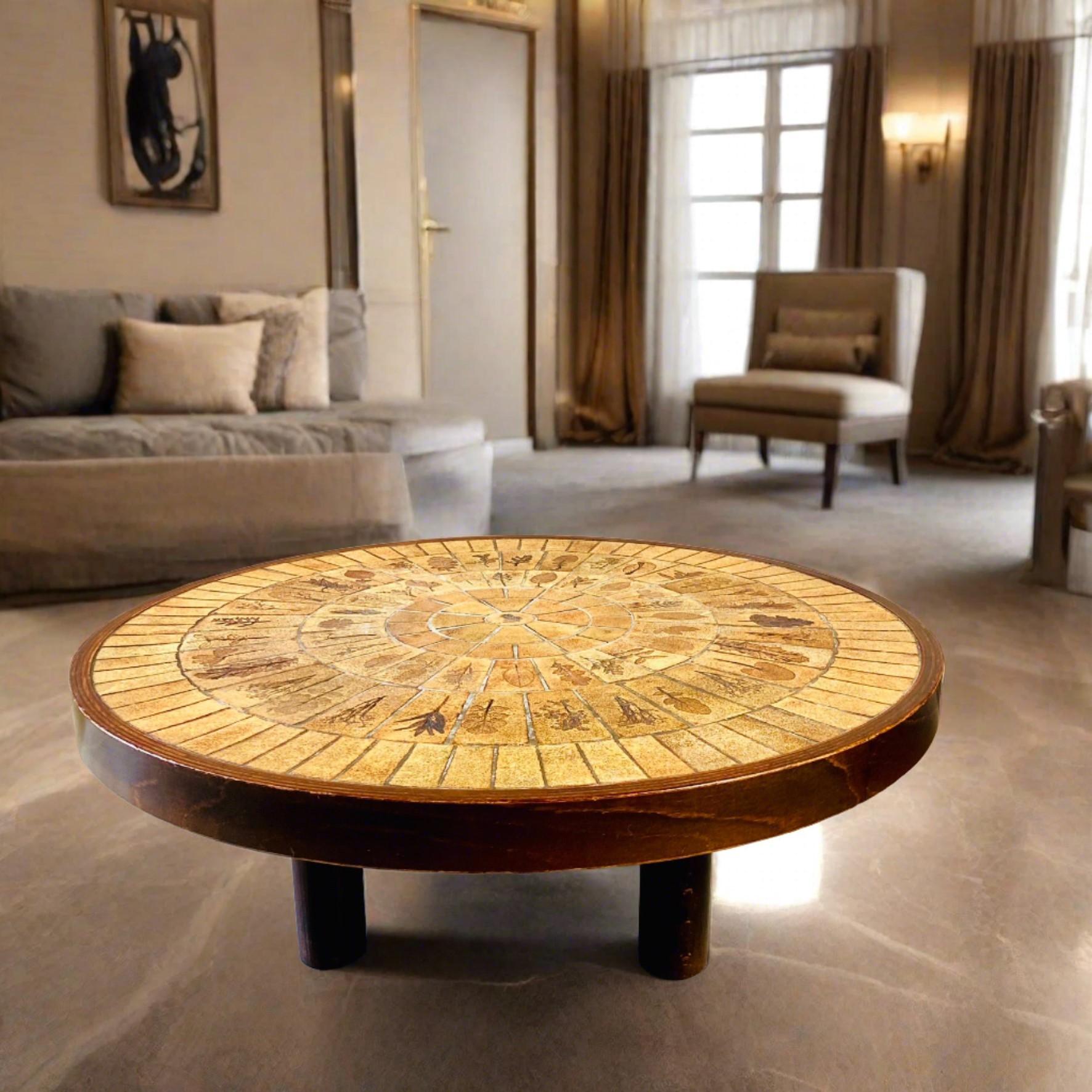 Mid-20th Century Round Brutalist Ceramic Coffee Table by Roger Capron, France 1960 For Sale