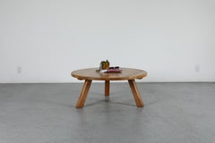Round Brutalist Charlotte Perriand Inspired Solid Oak Coffee Table