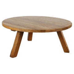 Round Brutalist Charlotte Perriand Inspired Solid Oak Coffee Table