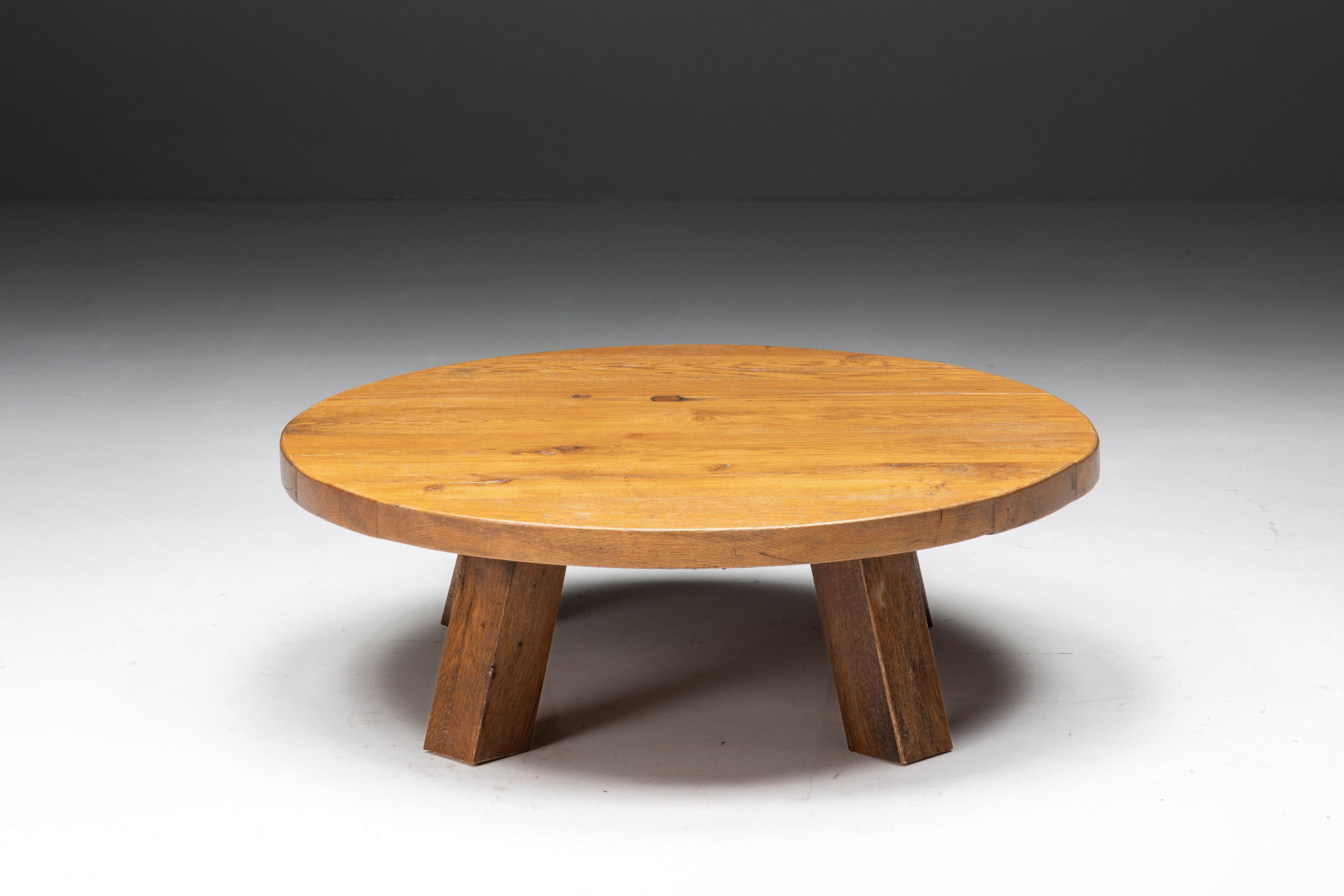 French Round Brutalist Coffee Table, France, 1950s For Sale