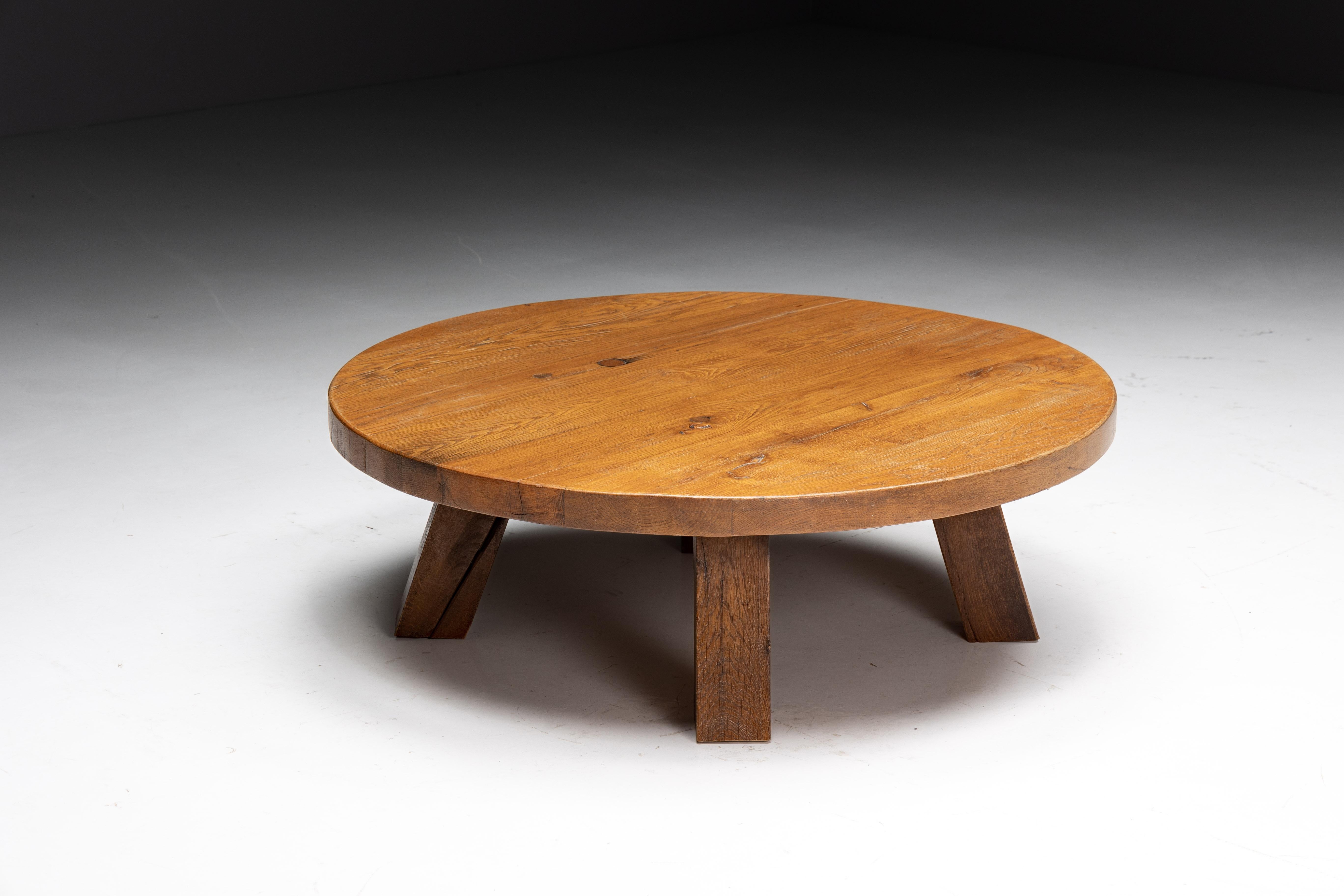 Wood Round Brutalist Coffee Table, France, 1950s For Sale