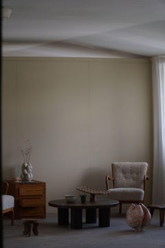 Round Brutalist Coffee Table in Stone & Steel, French Mid-Century Modern, 1960s