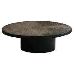 Round Brutalist Coffee Table in Stone & Steel, French Mid-Century Modern, 1970s