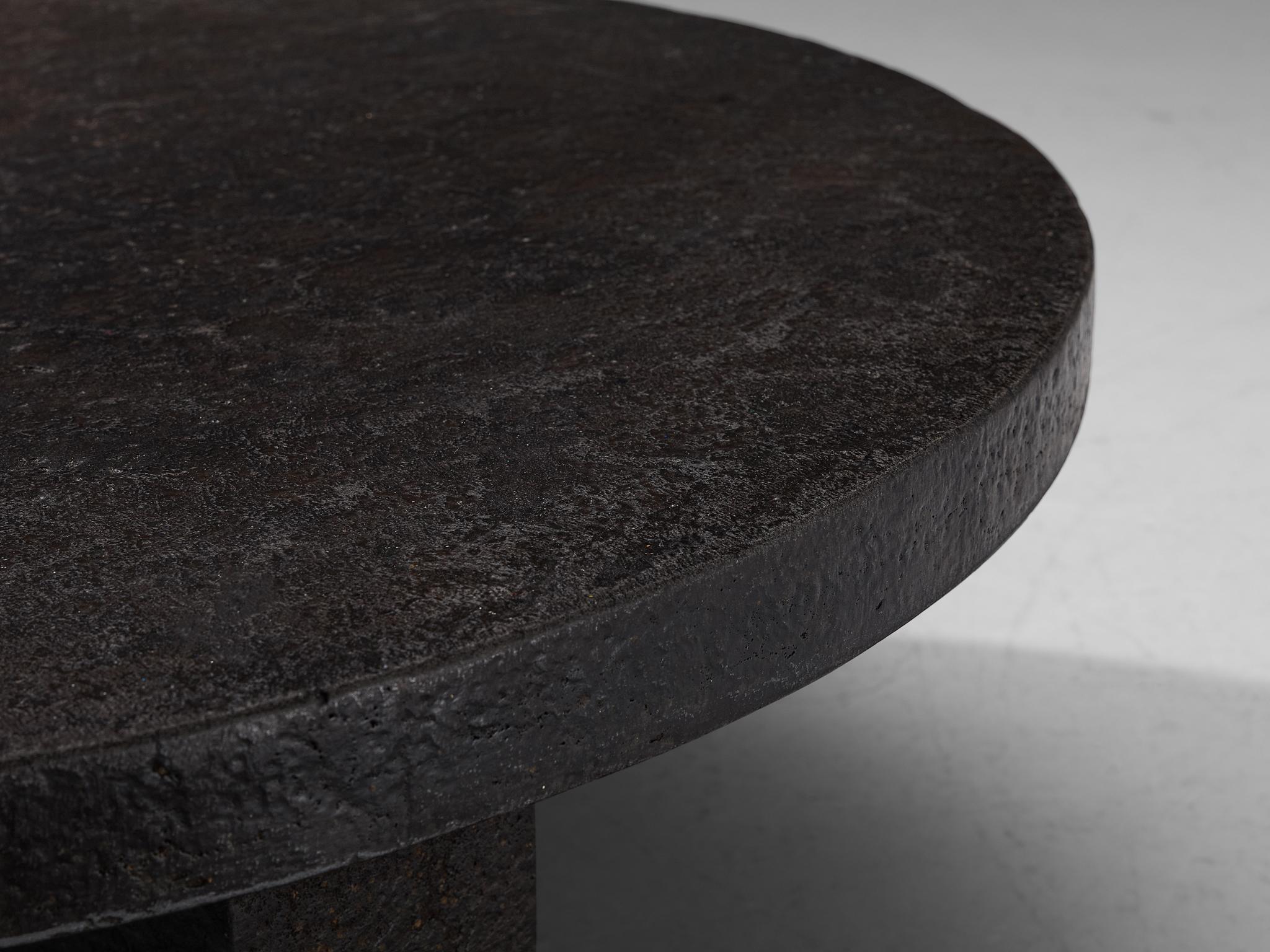 European Round Brutalist Coffee Table with Stone Look 