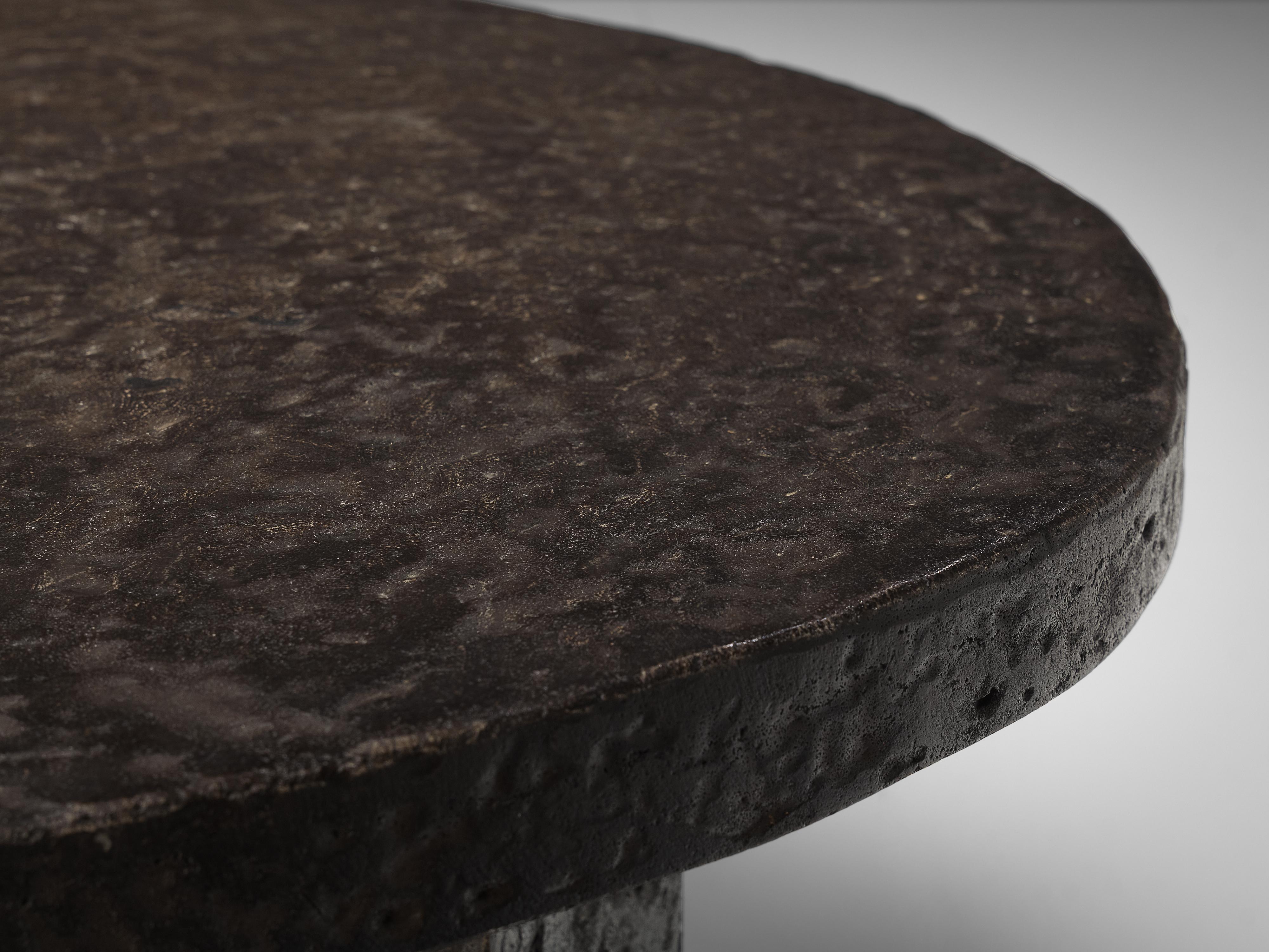 European Round Brutalist Coffee Table with Stone Look