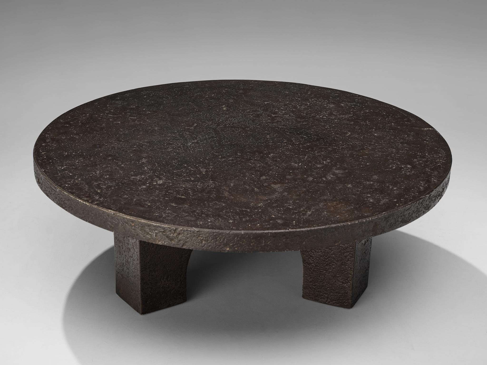 Late 20th Century Round Brutalist Coffee Table with Stone Look