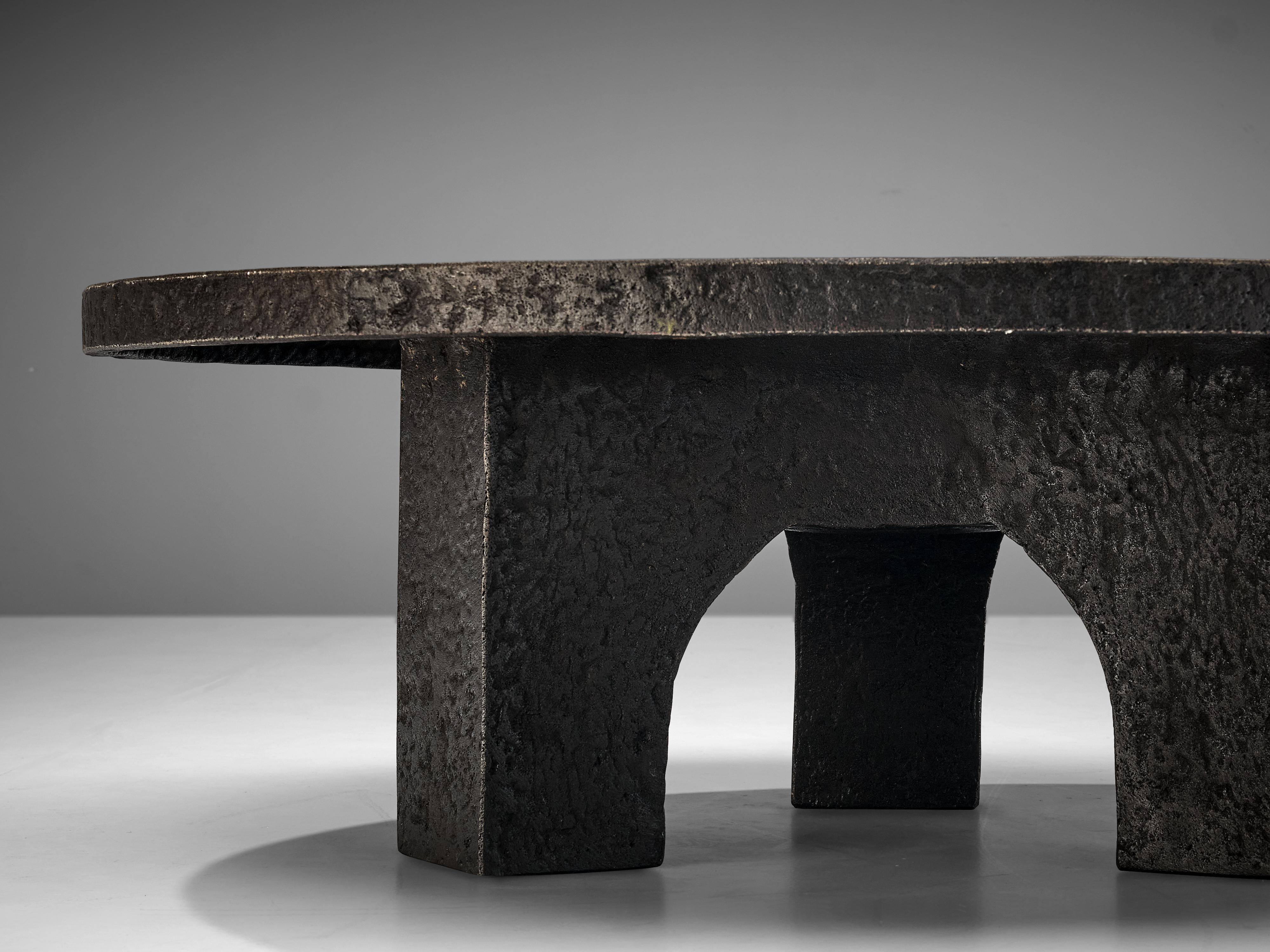 Cast Round Brutalist Coffee Table with Stone Look
