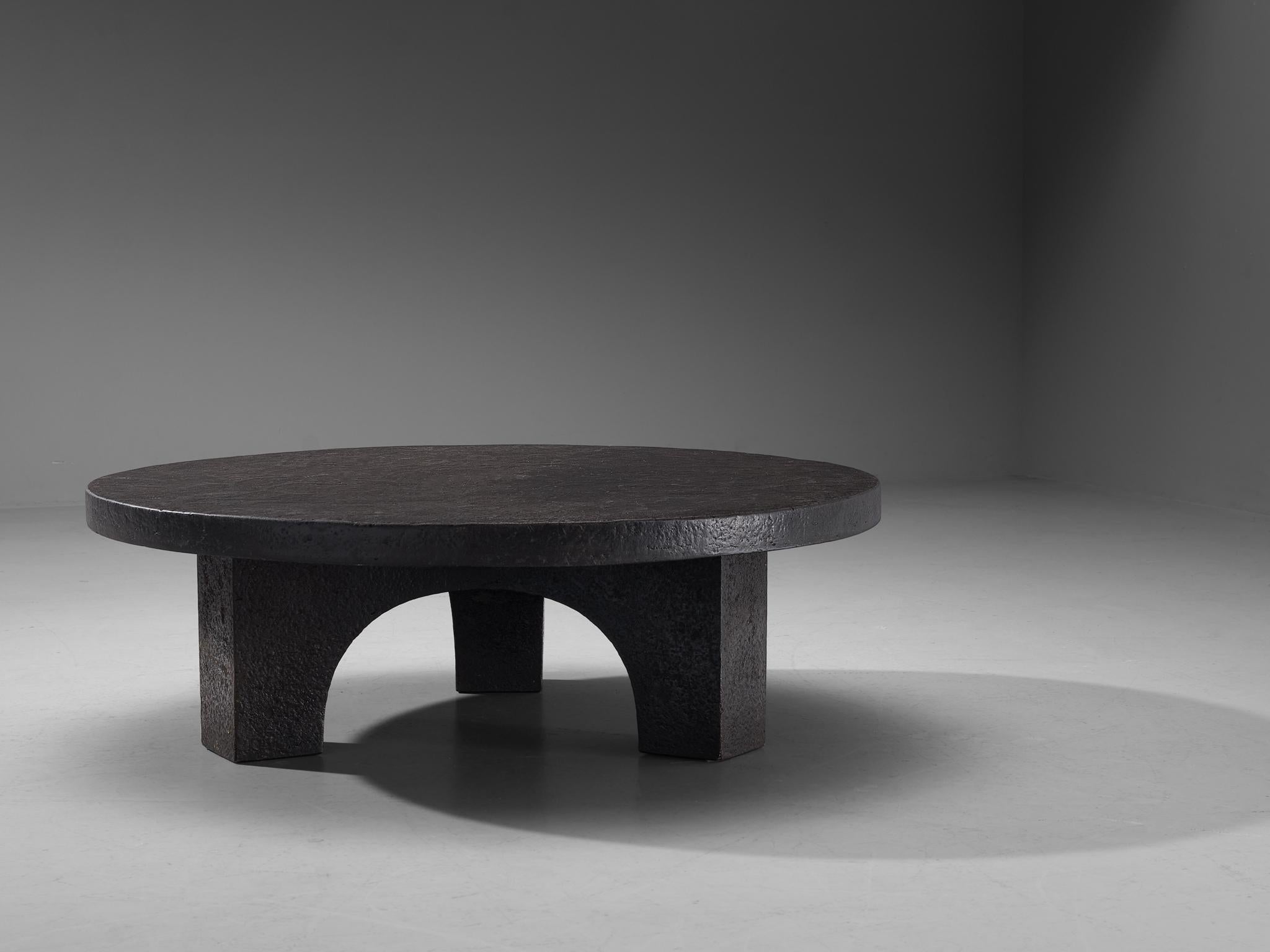 Resin Round Brutalist Coffee Table with Stone Look 