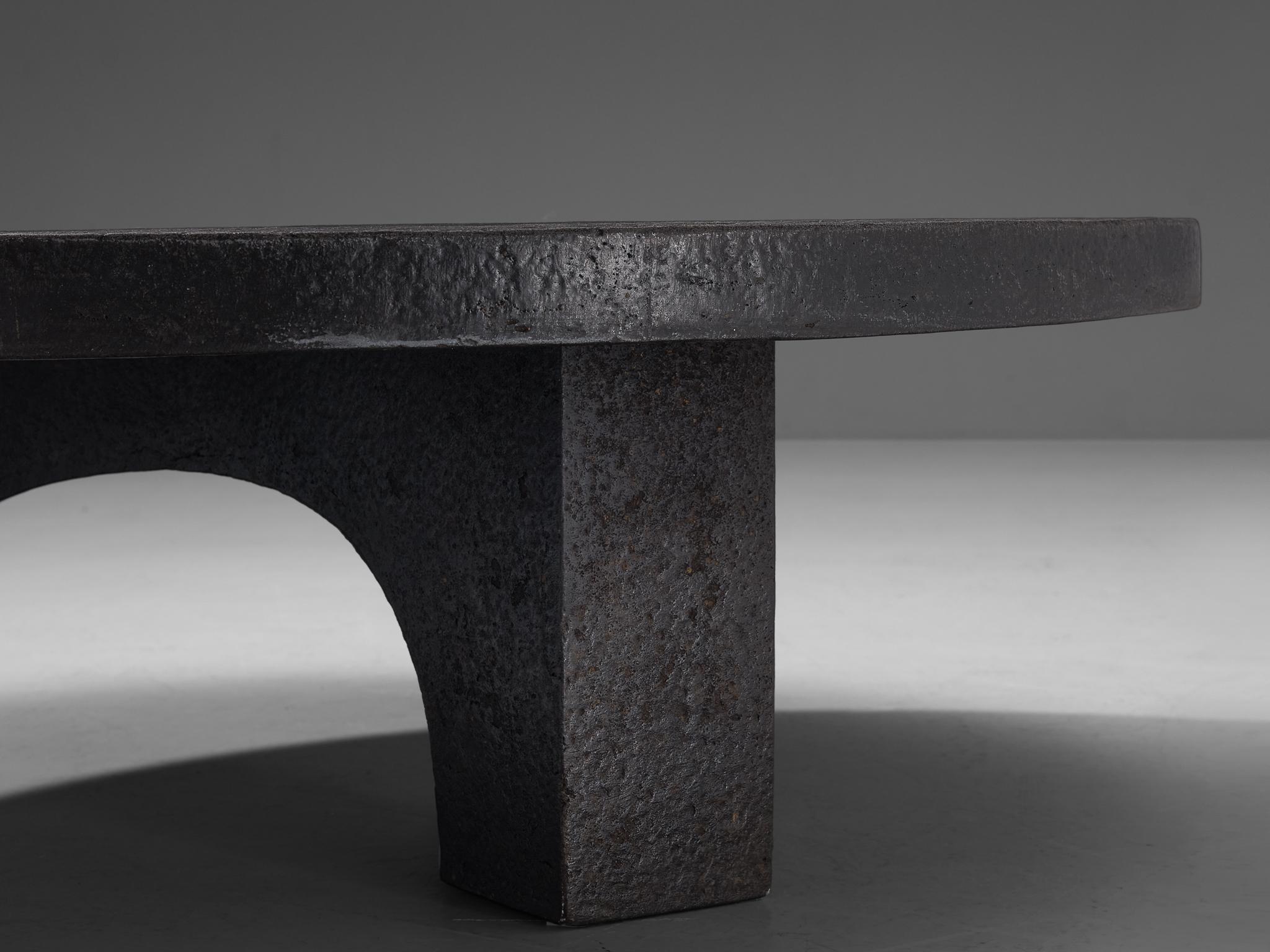 Round Brutalist Coffee Table with Stone Look  1