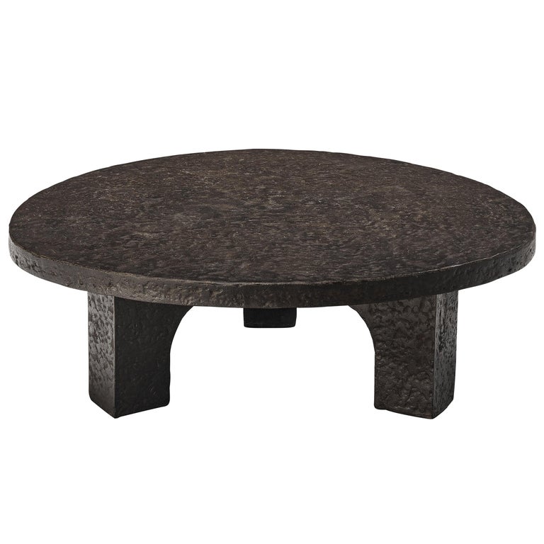 Round Brutalist Coffee Table With Stone, Coffee Table Stone Look