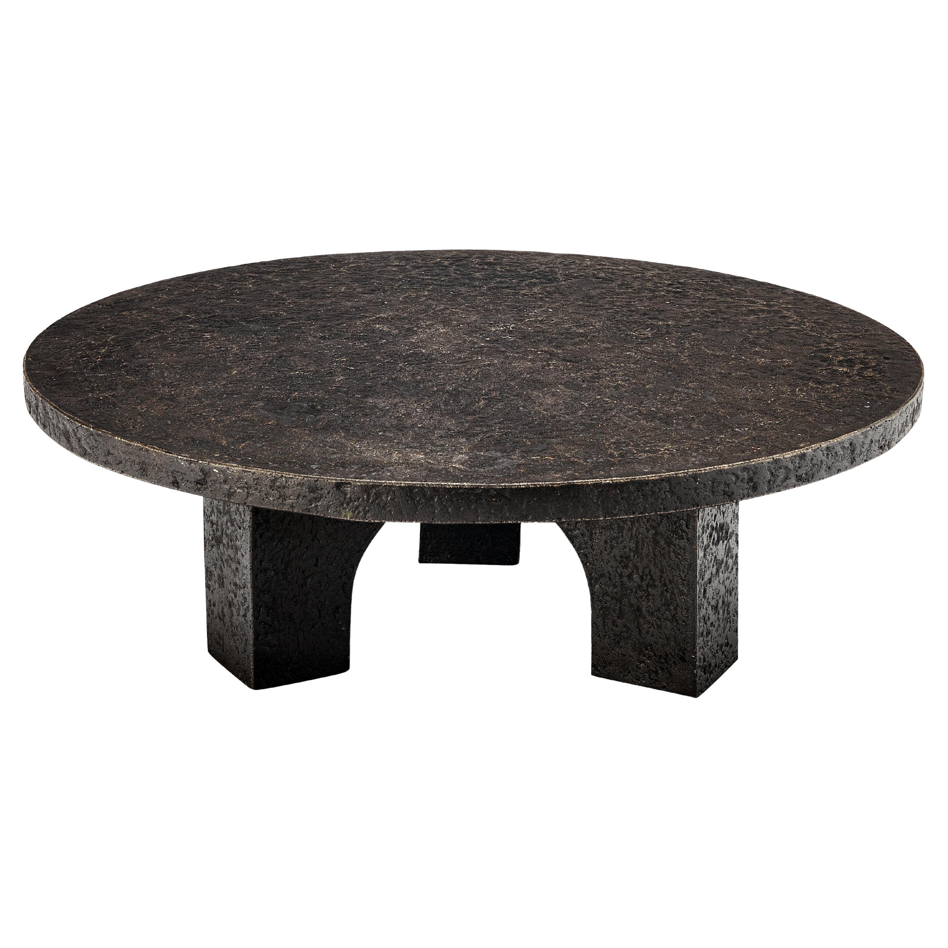 Round Brutalist Coffee Table with Stone Look