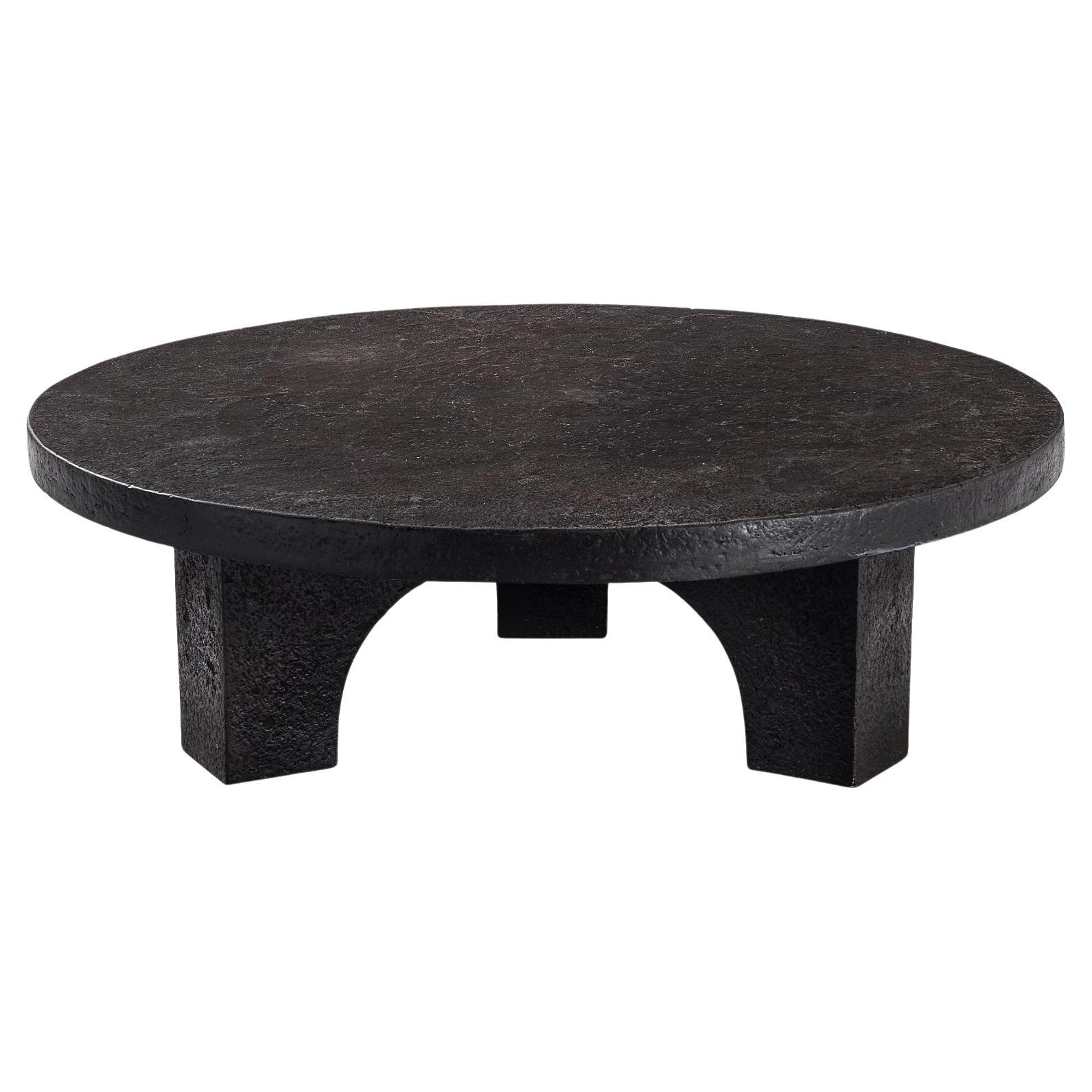 Round Brutalist Coffee Table with Stone Look 