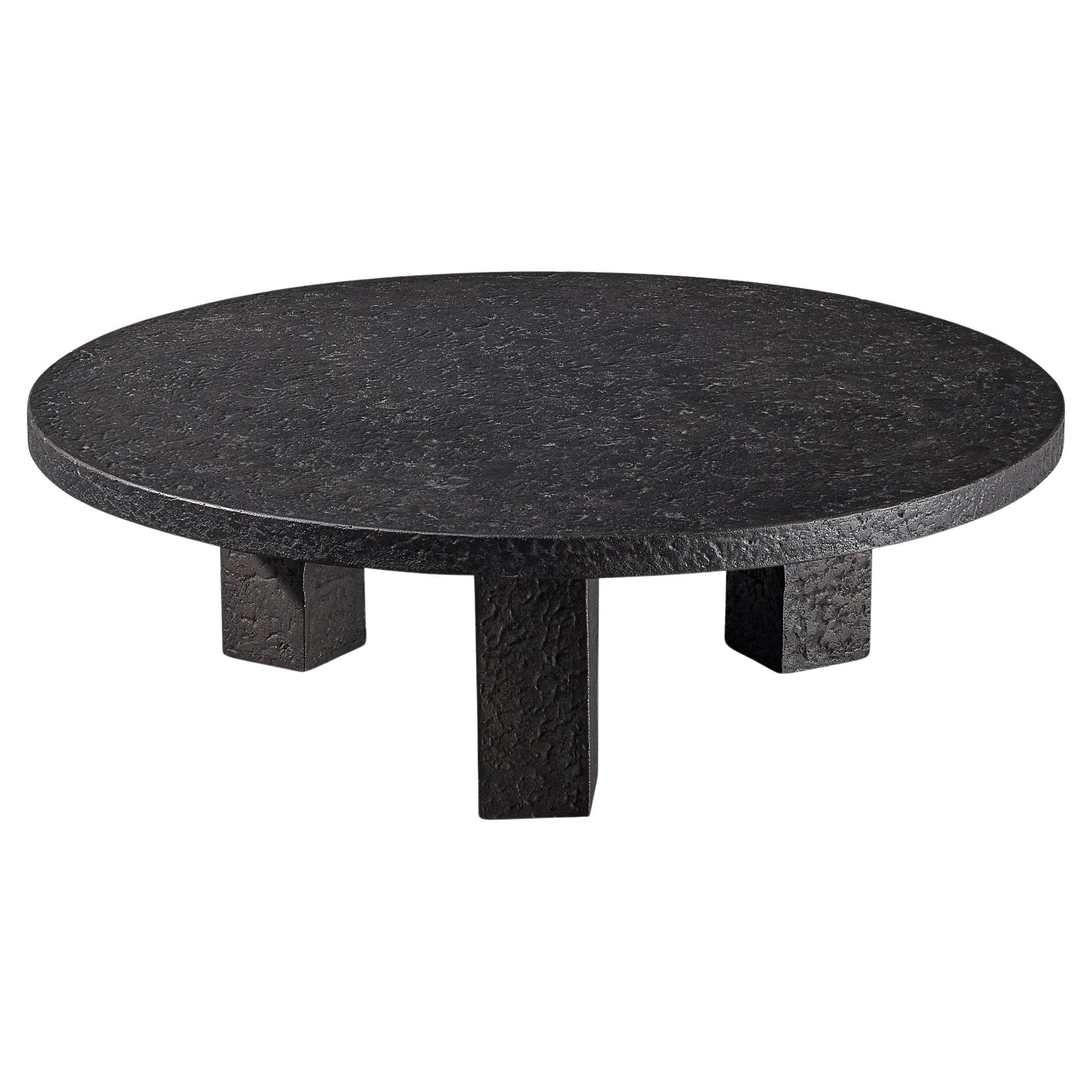 Round Stone Iron Look Coffee Table at 1stDibs